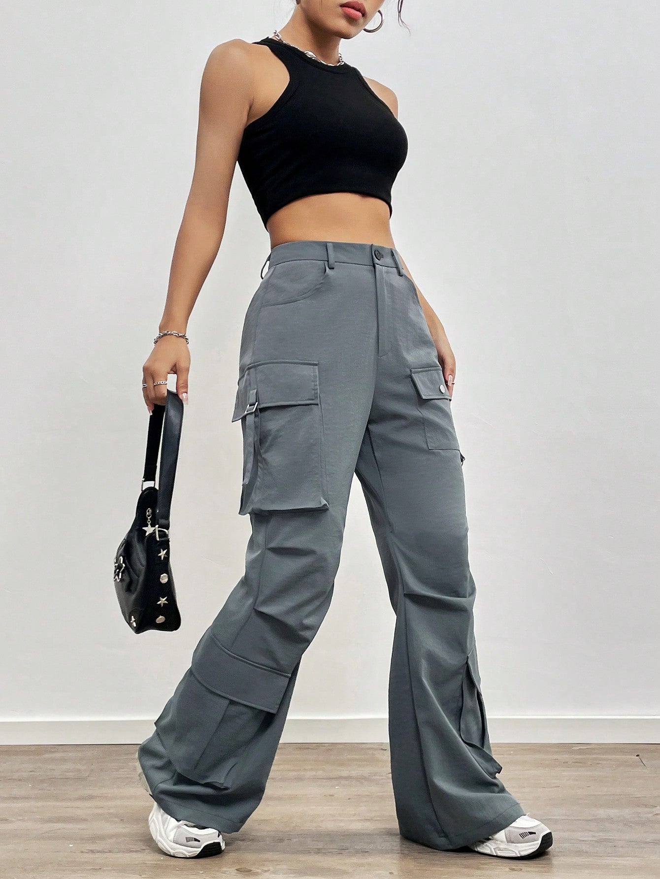 Multi-Pocket Flare Work Pants