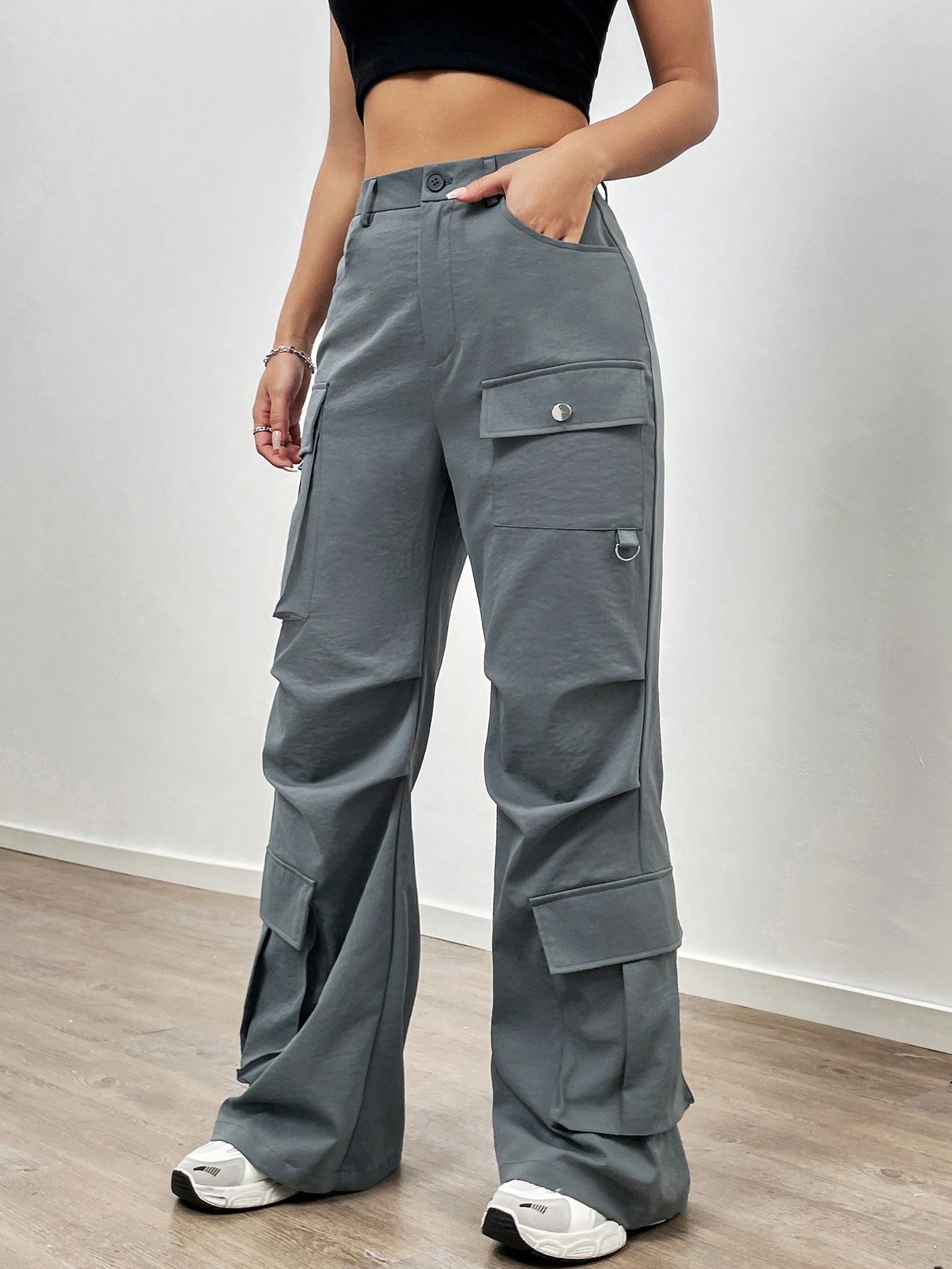 Multi-Pocket Flare Work Pants