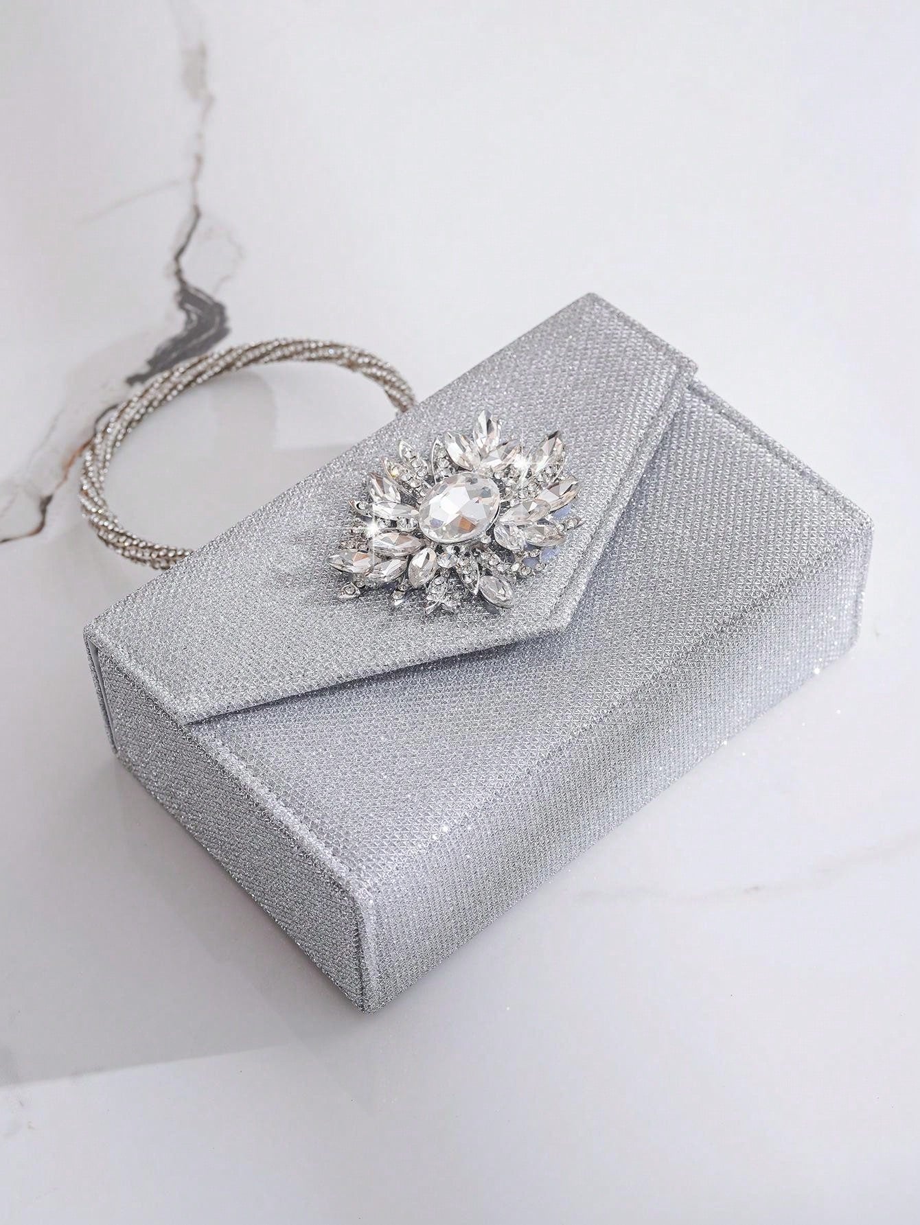 Sparkly Diamond Decor Evening Bag Women'S Fashionable Handbag For Party And Dance, With Shoulder Strap And Chain Link , Rhinestone Purse, Perfect For Party, Wedding, Prom, Dinner/Banquet, Matching With Wedding Dress, Formal Dresses, Prom Dress, Birthday D