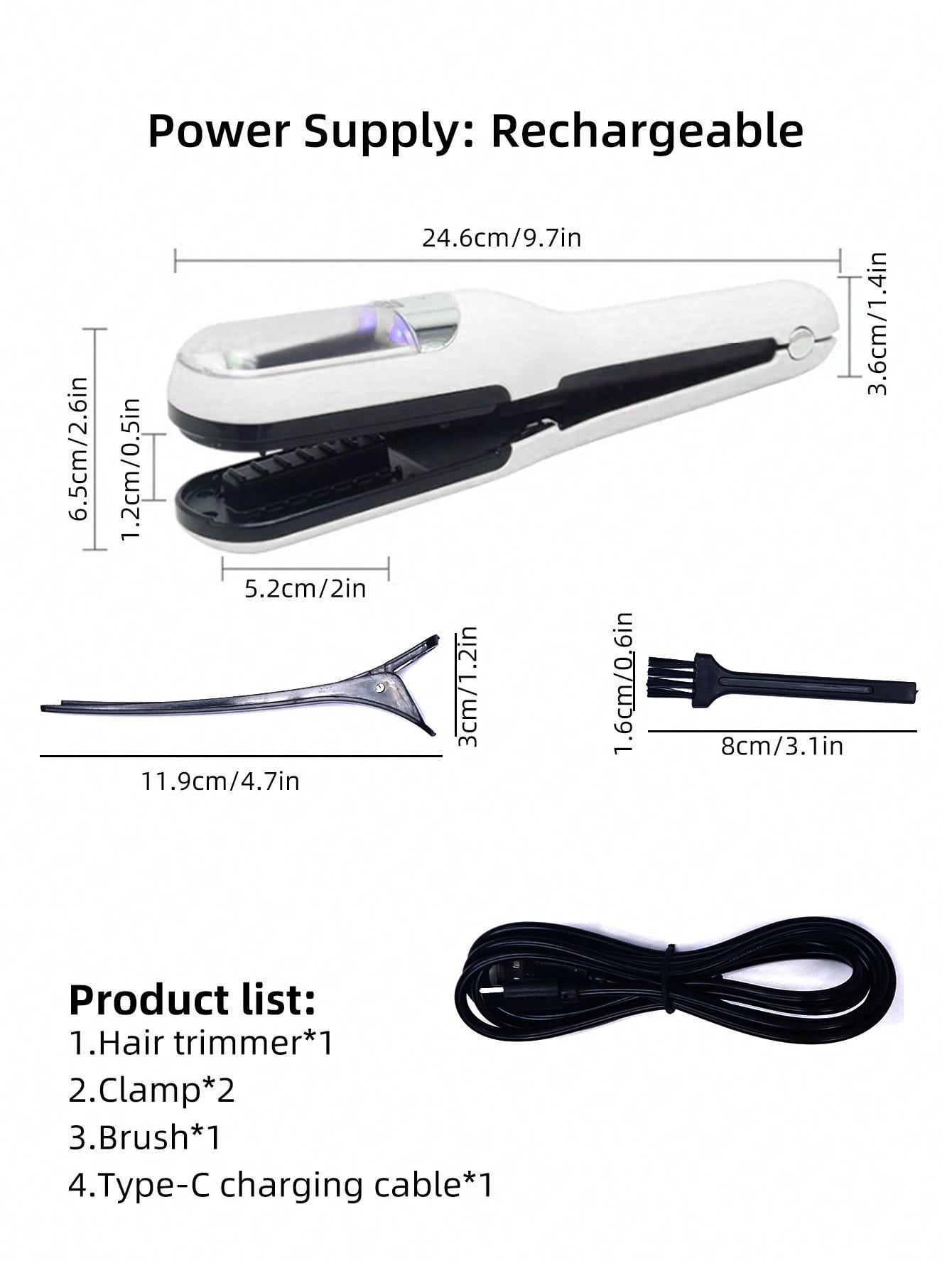 1pc White Hair Split End Trimmer, Usb Rechargeable Wireless Hair Cutting Device, One-Button Operation, Suitable For Hair Trimming