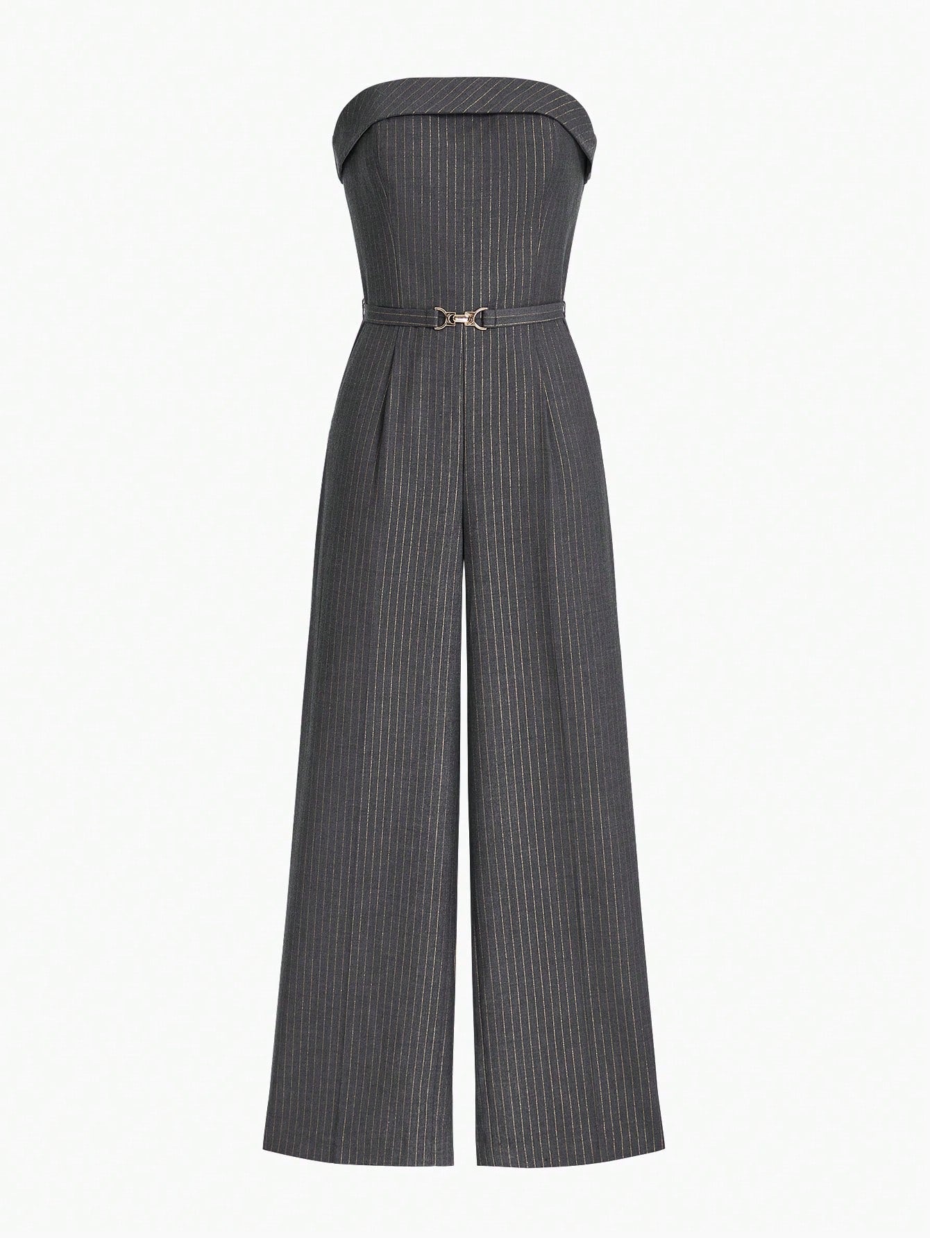 MOTF PREMIUM BELTED STRIPED STRAPLESS JUMPSUIT WITH FOLD DETAIL