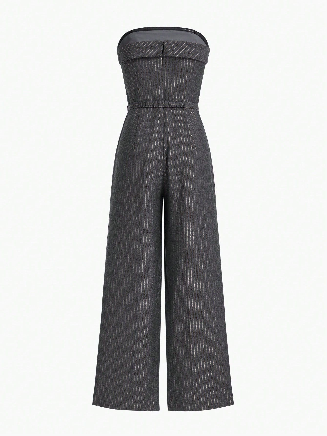 MOTF PREMIUM BELTED STRIPED STRAPLESS JUMPSUIT WITH FOLD DETAIL