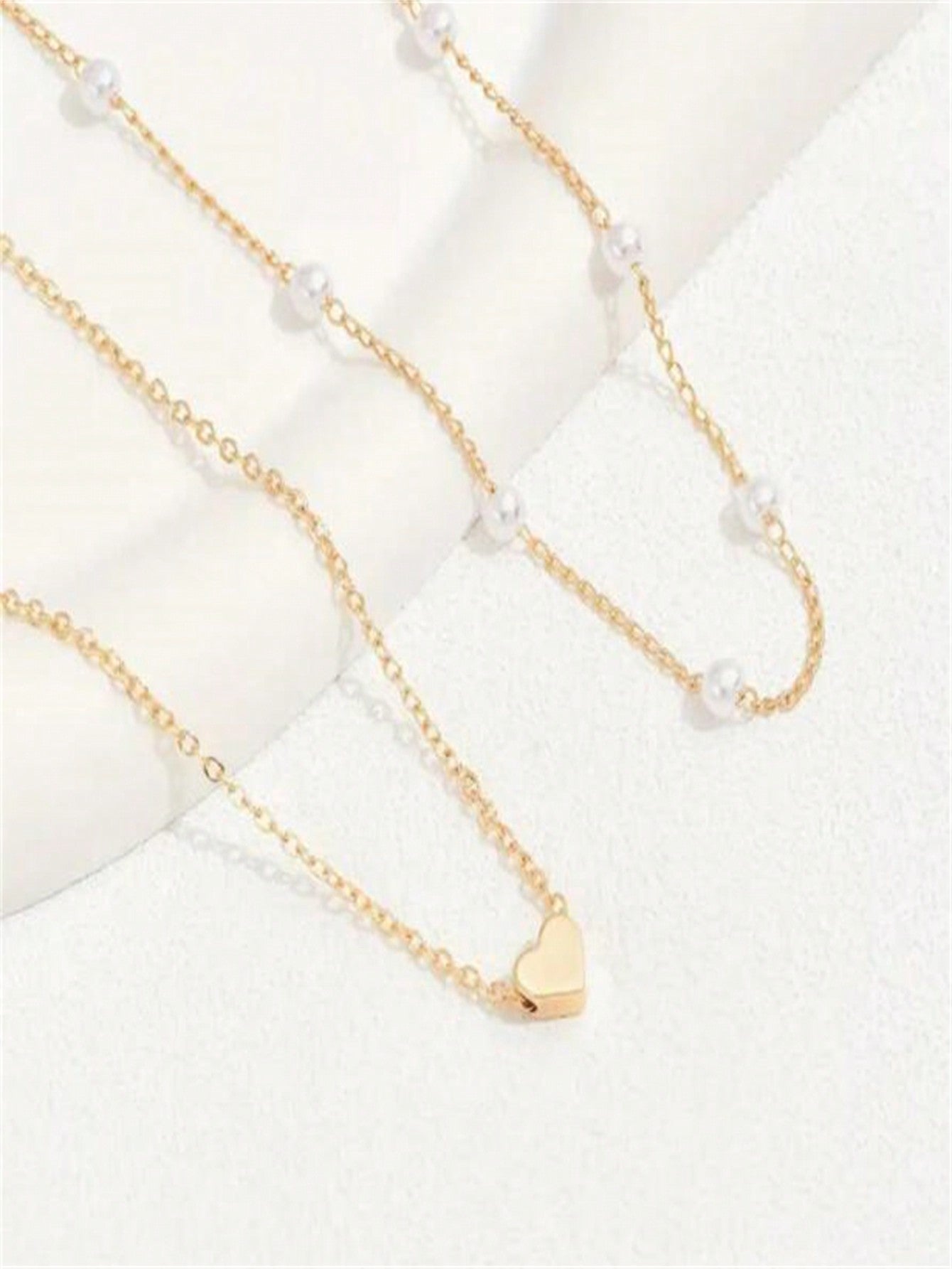 Double-Layered Pearl Heart Necklace