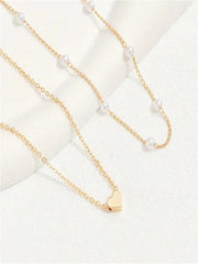 Double-Layered Pearl Heart Necklace