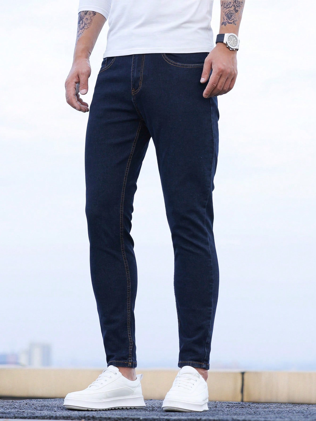 Manfinity Homme Men Contrast Stitch Skinny Jeans