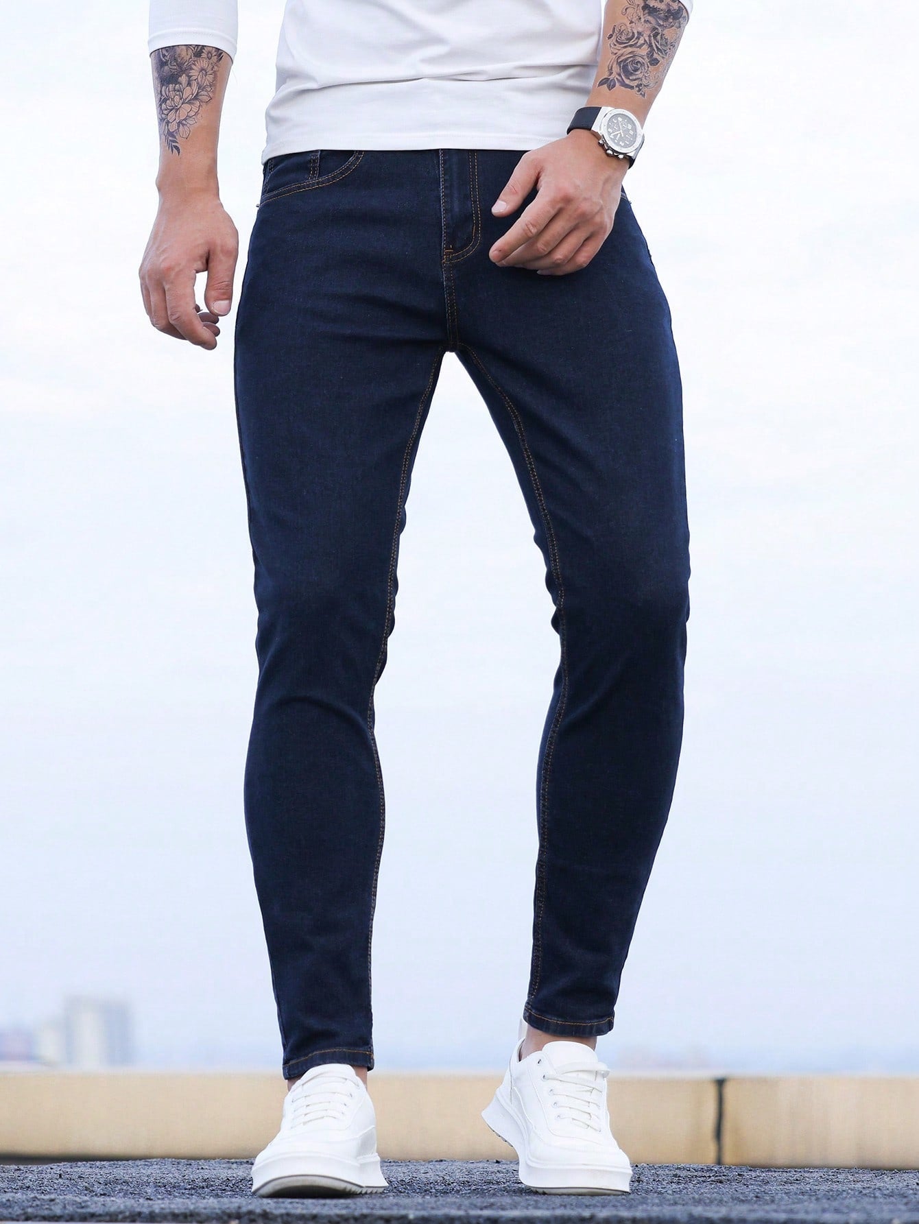 Manfinity Homme Men Contrast Stitch Skinny Jeans