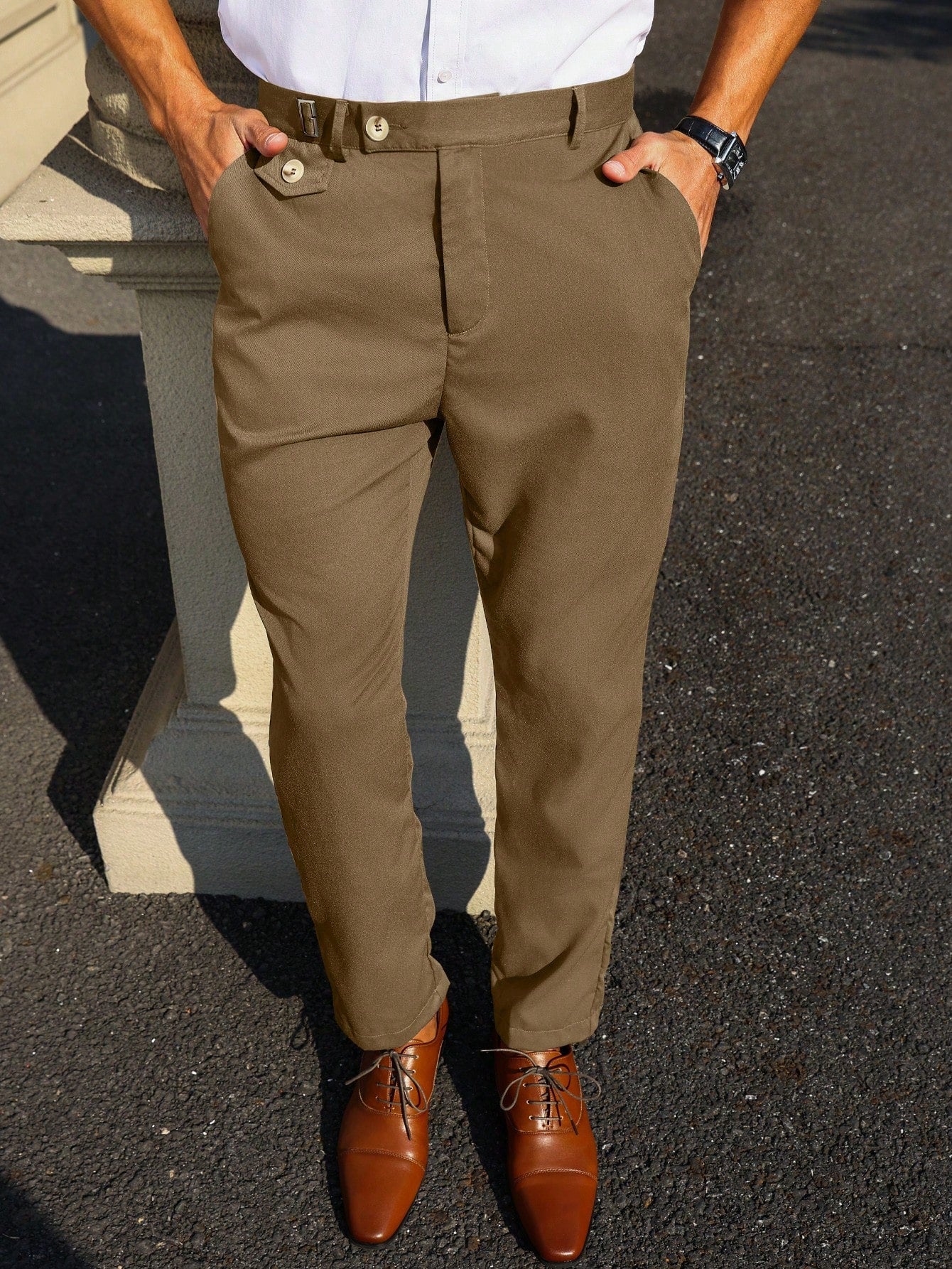 Men's Solid Color Slanted Pocket Tapered Dress Pants