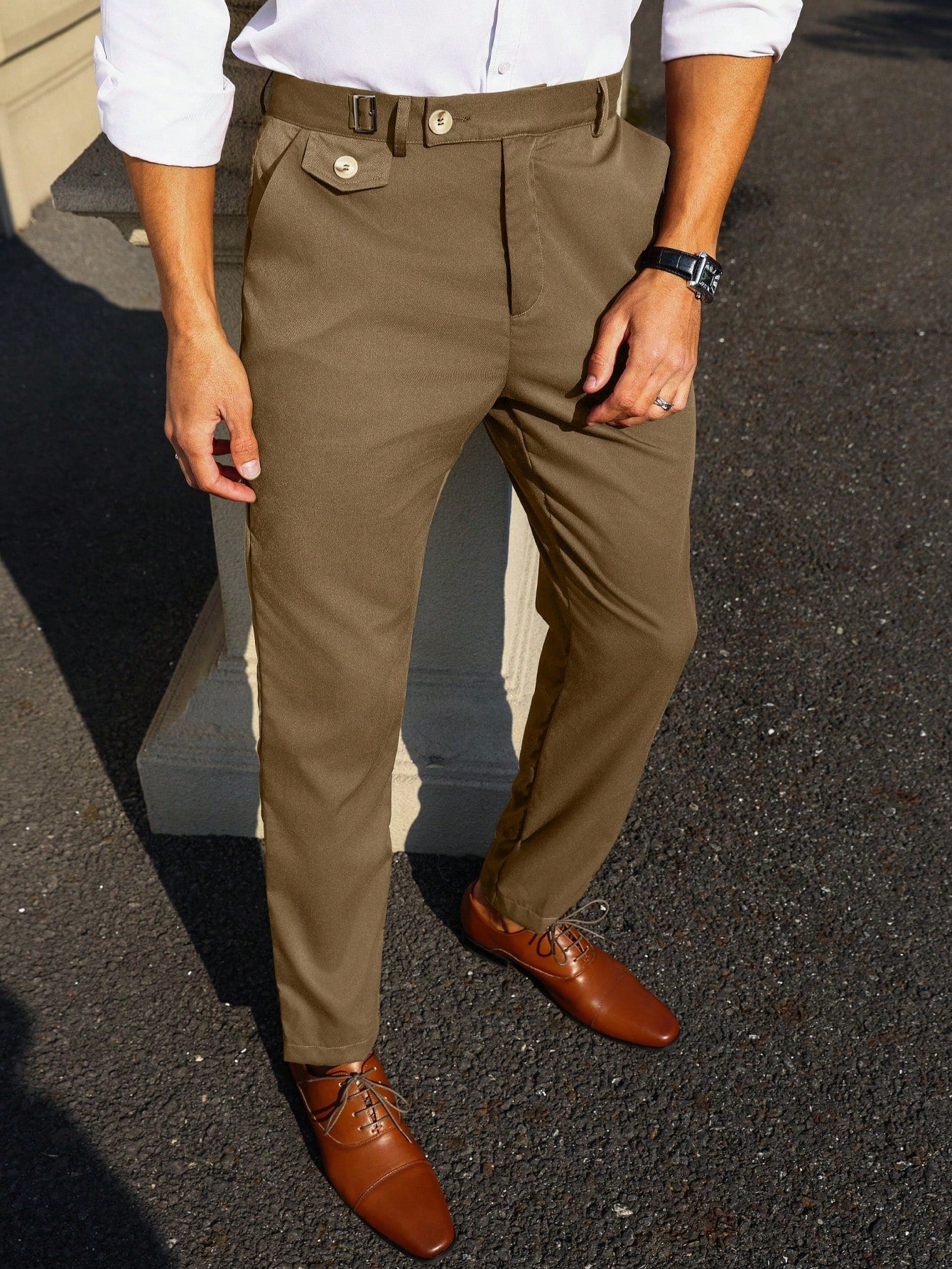 Men's Solid Color Slanted Pocket Tapered Dress Pants