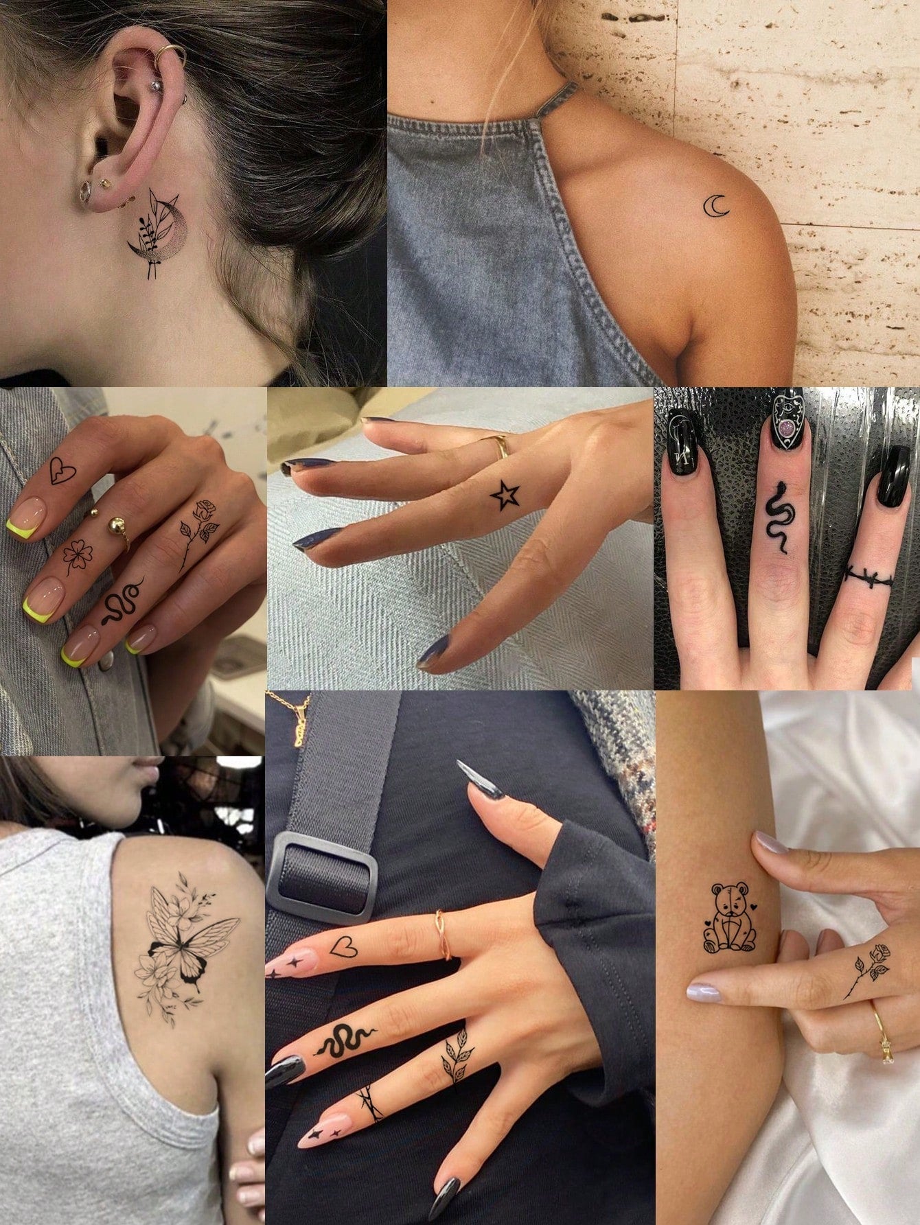 20pcs Creative Small Black Tattoos For Men And Women, Including Realistic Snake, Branch And Planet Temporary Waterproof Stickers For Arms, Face, Fingers And Neck