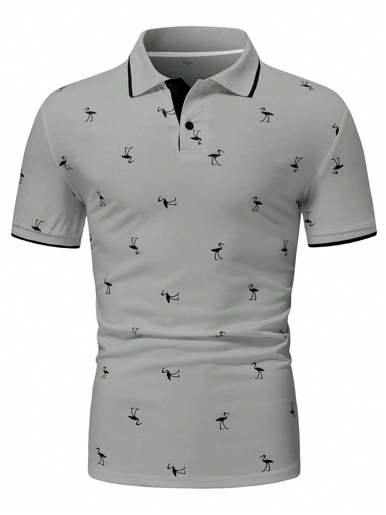 Manfinity RSRT Men Flamingo Print Contrast Trim Polo Shirt