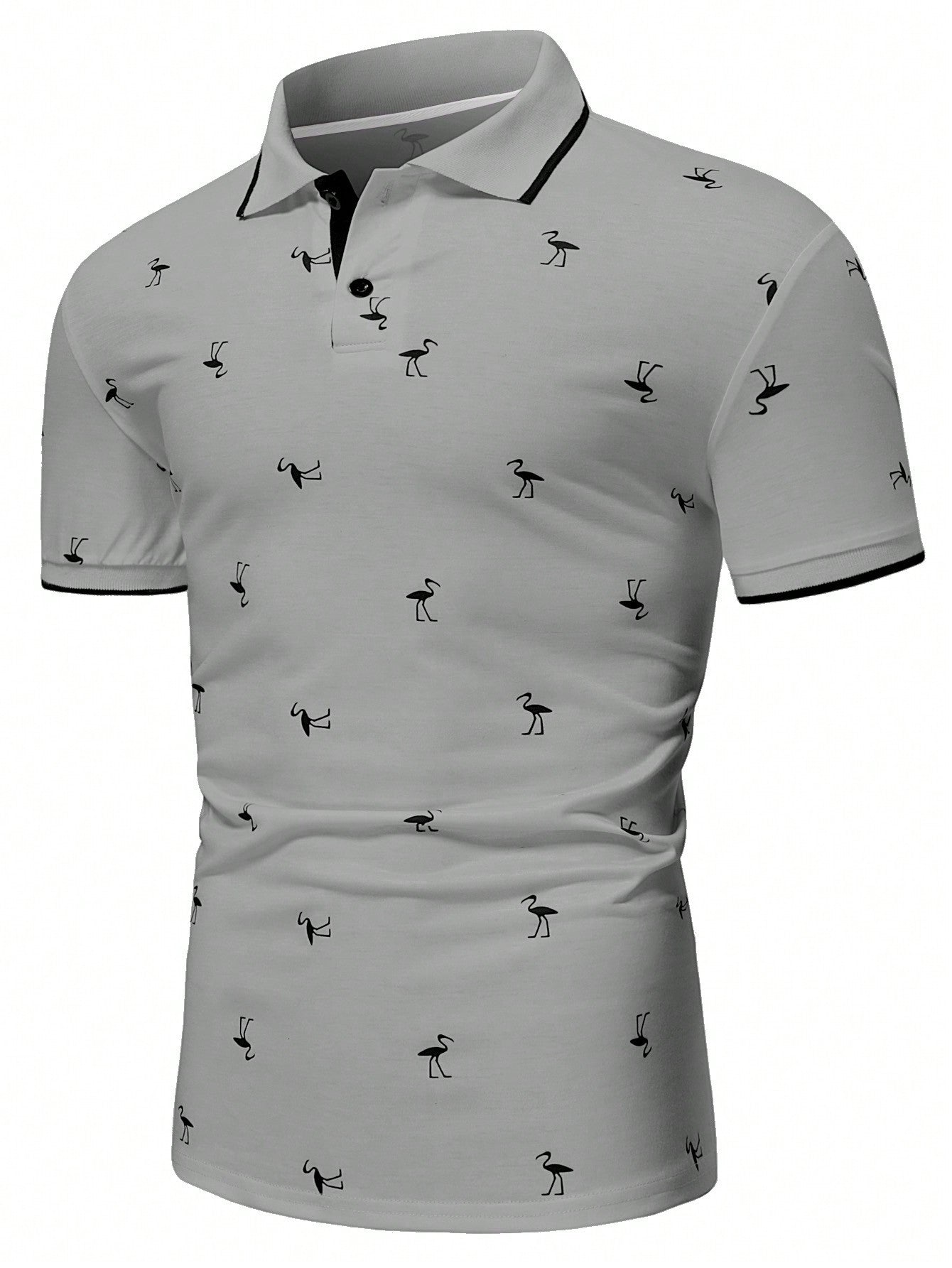 Manfinity RSRT Men Flamingo Print Contrast Trim Polo Shirt