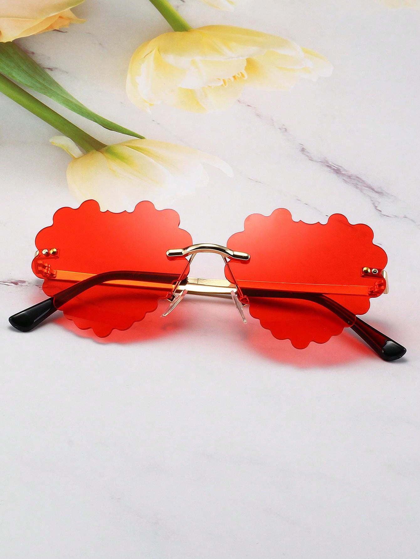 1pair Women'S Pc Decorated Heart Shaped Fashion Sunglasses Suitable For Christmas, Holiday Parties