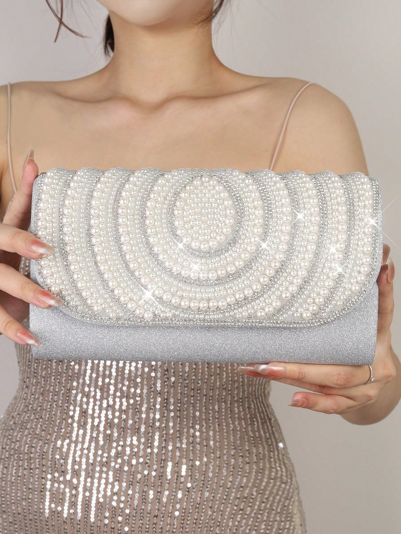 Wedding Bag Clutch Shoulder Cross-Body Evening Bag With Large Capacity Pearls Women's Handbag Evening Dress Bag ,Perfect For Brazilian Carnival And St. Patrick's Day