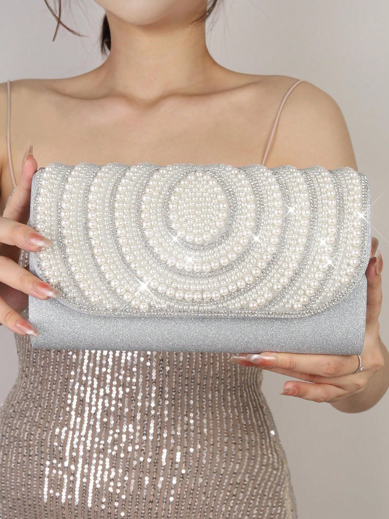 Wedding Bag Clutch Shoulder Cross-Body Evening Bag With Large Capacity Pearls Women's Handbag Evening Dress Bag ,Perfect For Brazilian Carnival And St. Patrick's Day