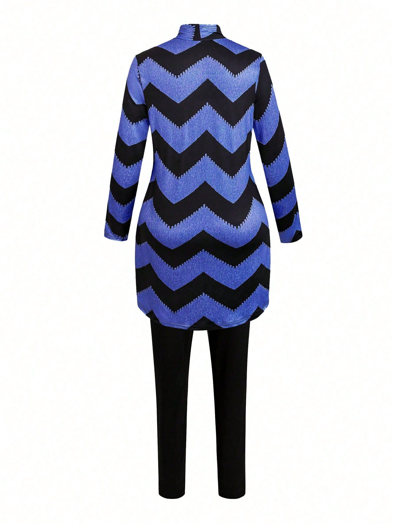 LUNE Plus Chevron Print Open Front Coat & Pants