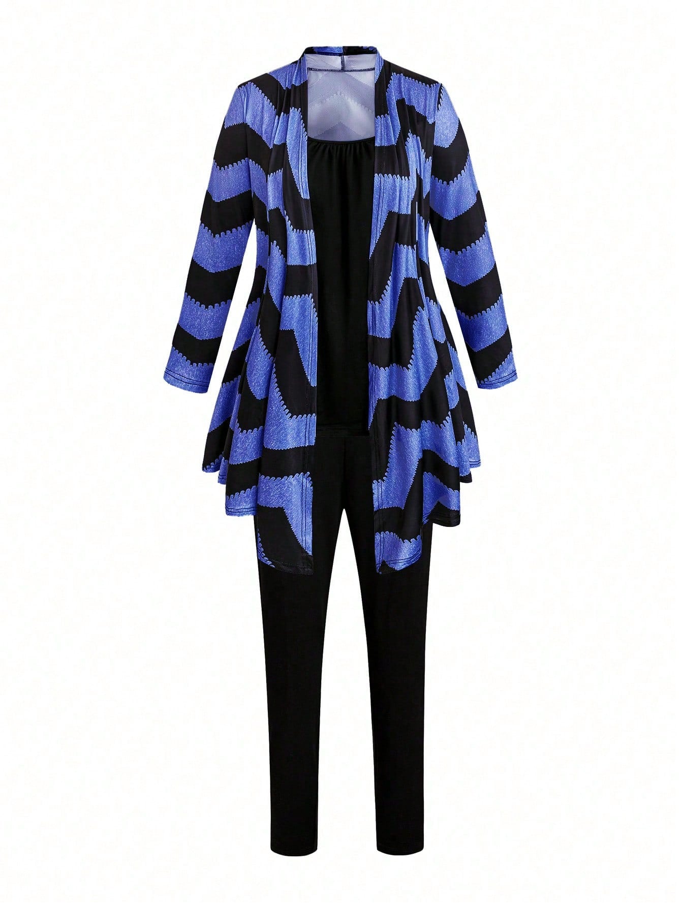 LUNE Plus Chevron Print Open Front Coat & Pants