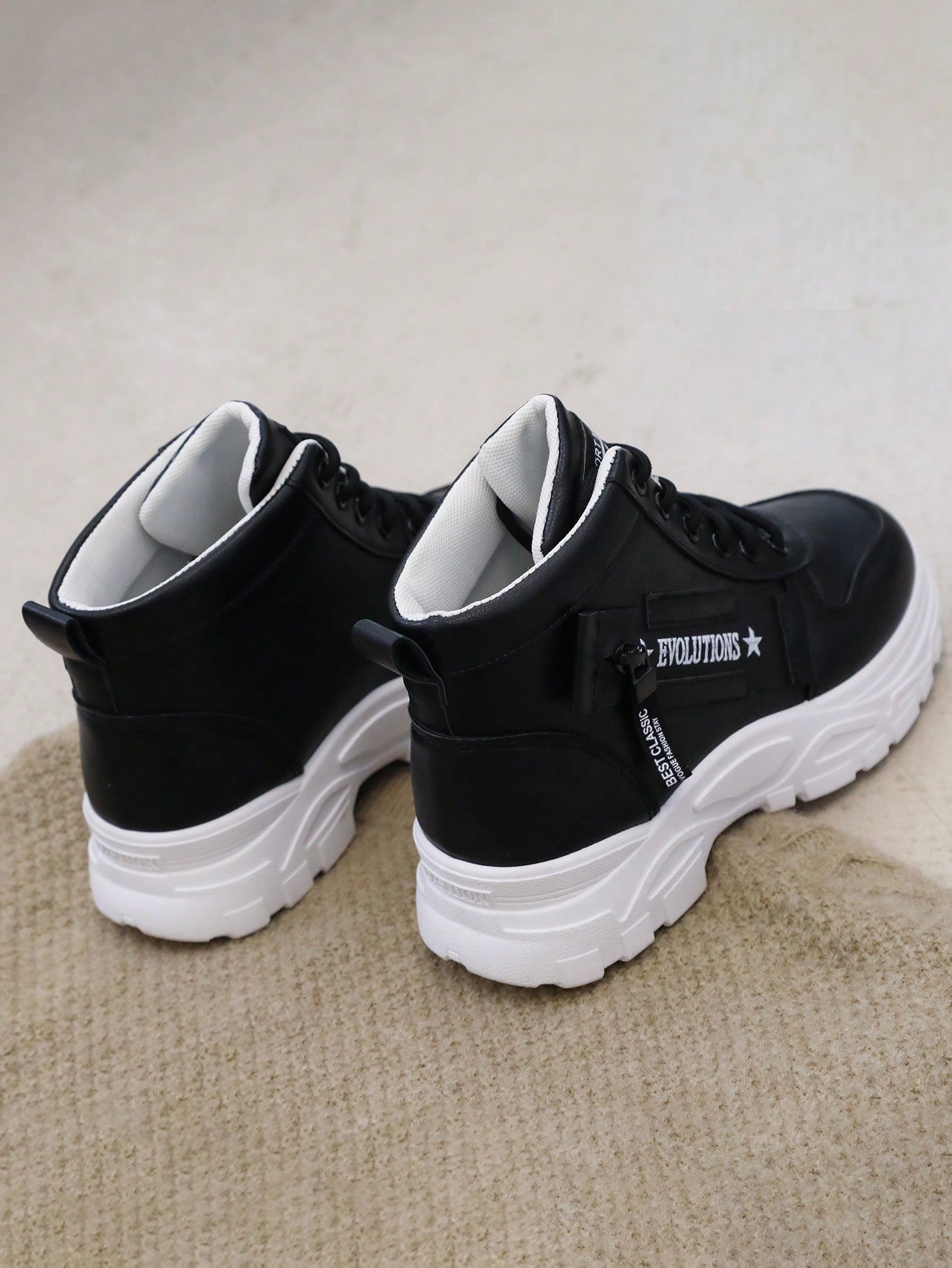 Women's High Top Lace-Up Black Sneakers With Casual Style For All Seasons