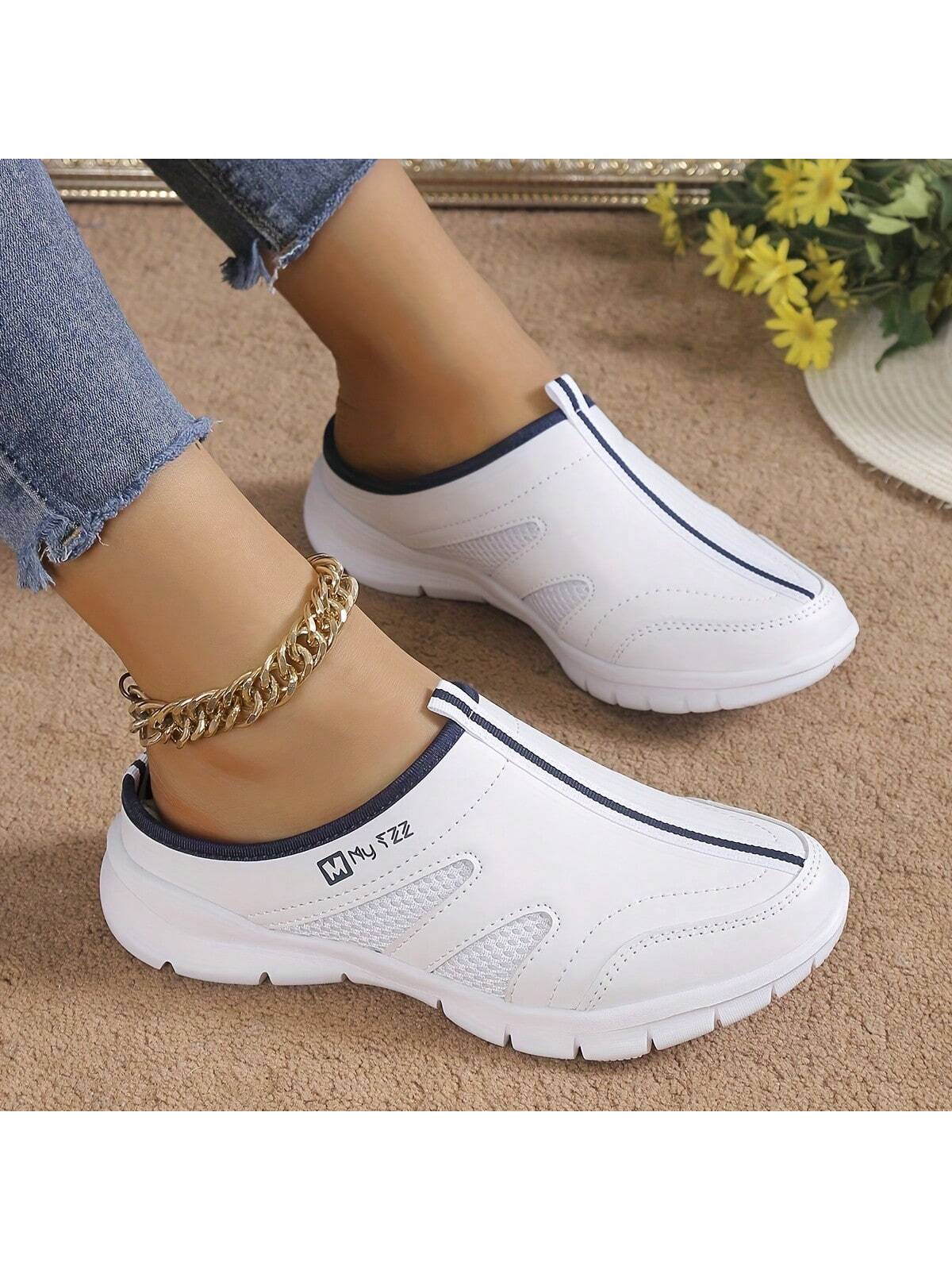 Women's Pu Slip-On Sports Shoes, Comfortable, Durable And Casual