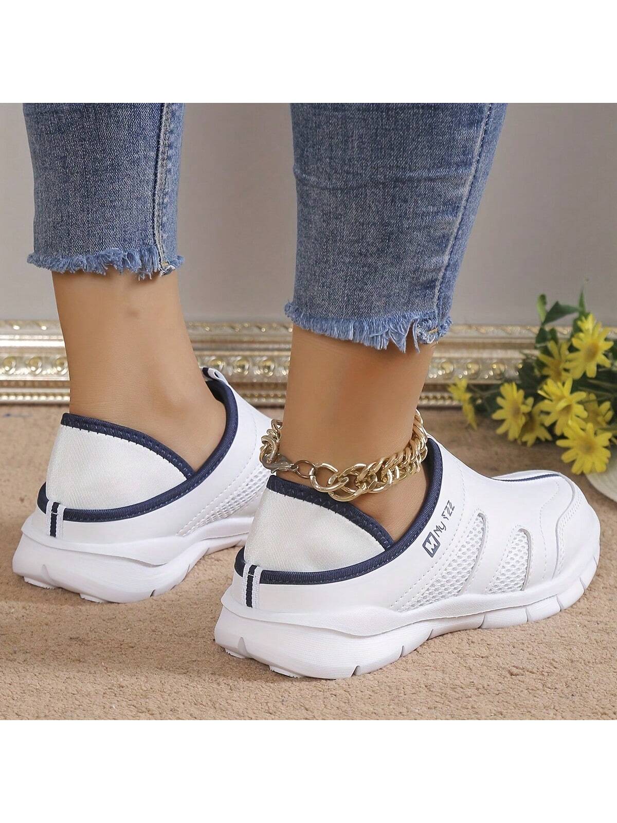 Women's Pu Slip-On Sports Shoes, Comfortable, Durable And Casual