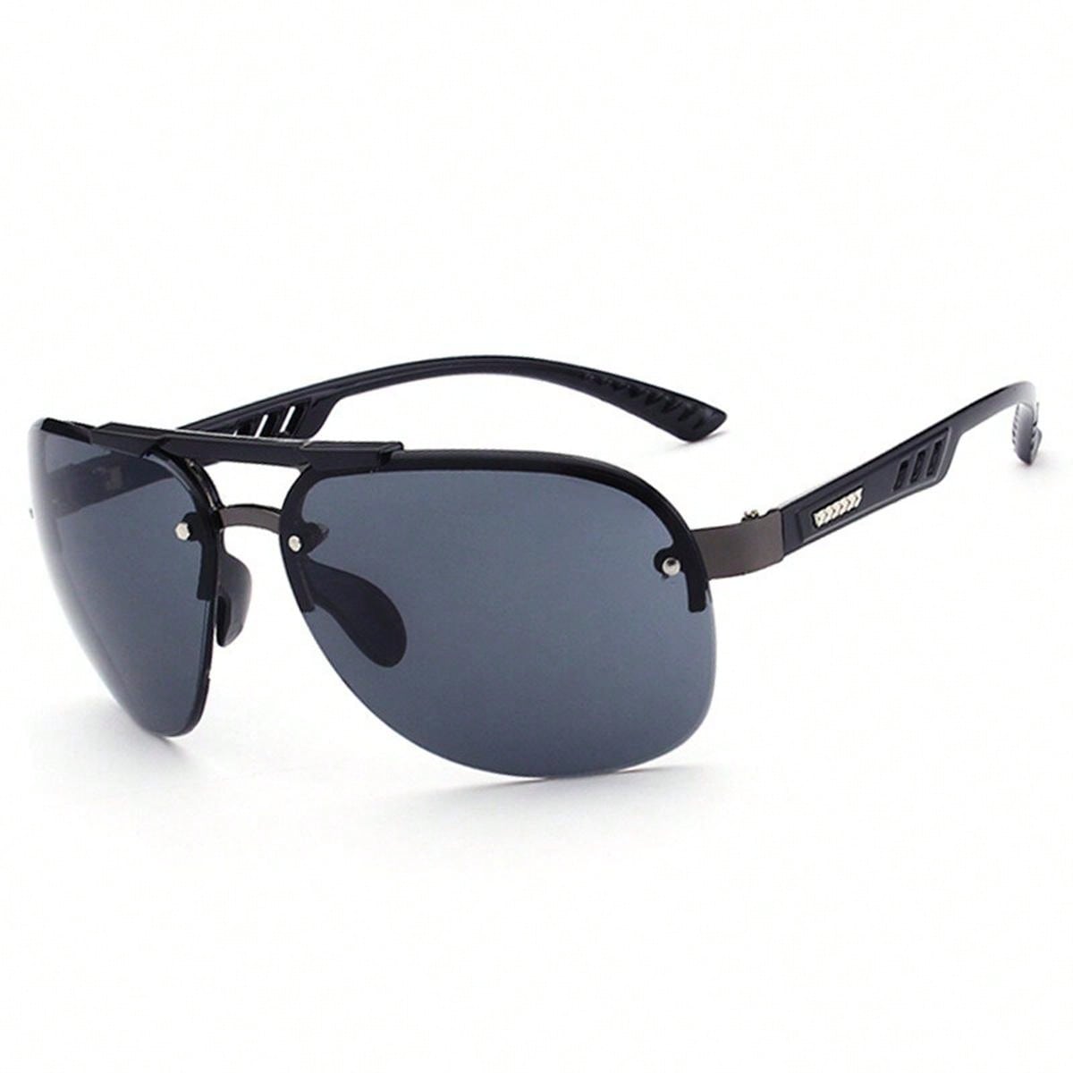 1pc Unisex Fashionable Anti-Reflective Black Framed Pc Material Sunglasses, Suitable For Four Seasons