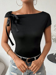 Essnce Women's Slim Fit T-Shirt With Bow Tie Belt