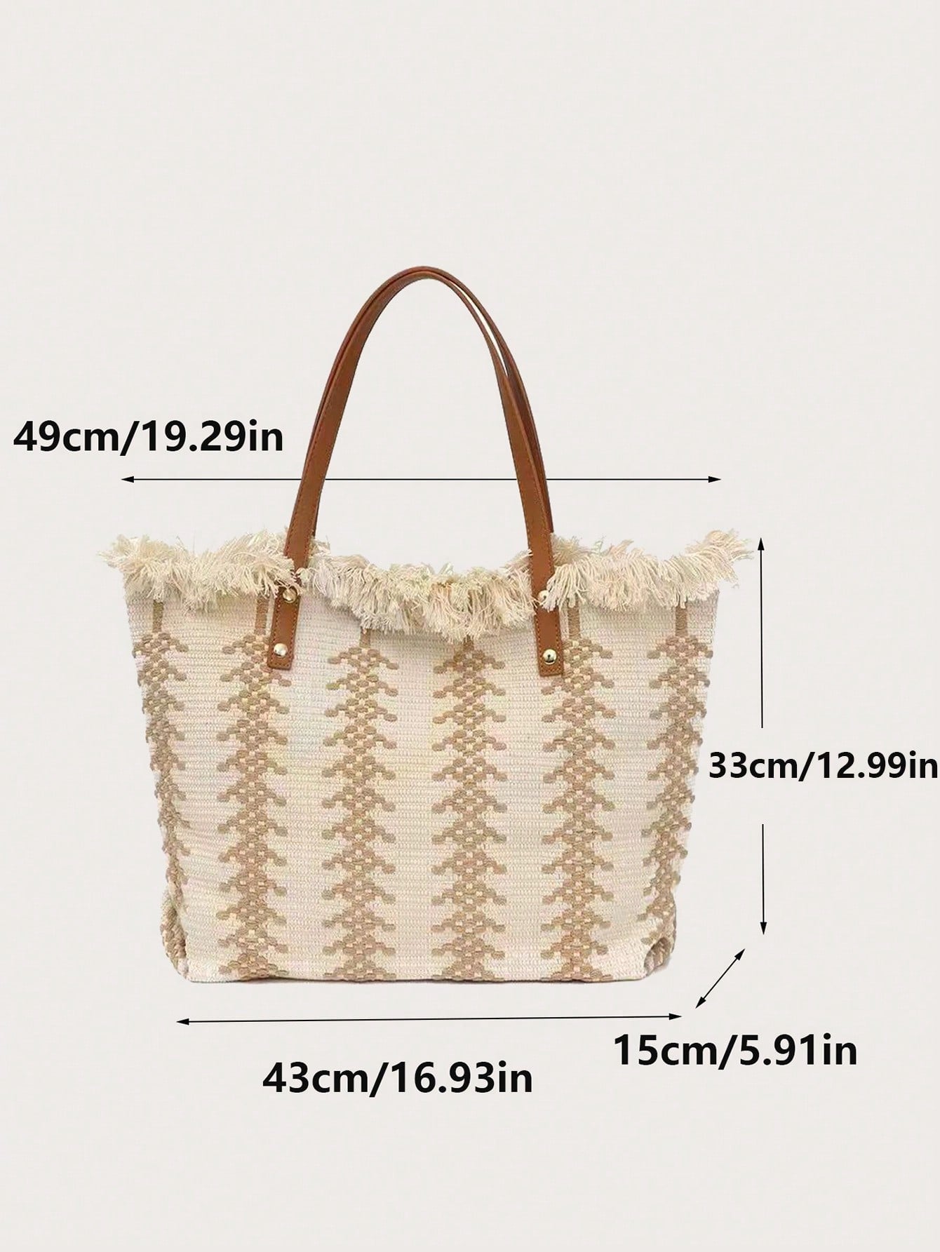 Straw Fringed Large Capacity Tote Bag, Lightweight Fashion Shoulder Bag, Exquisite Summer Beach Bag