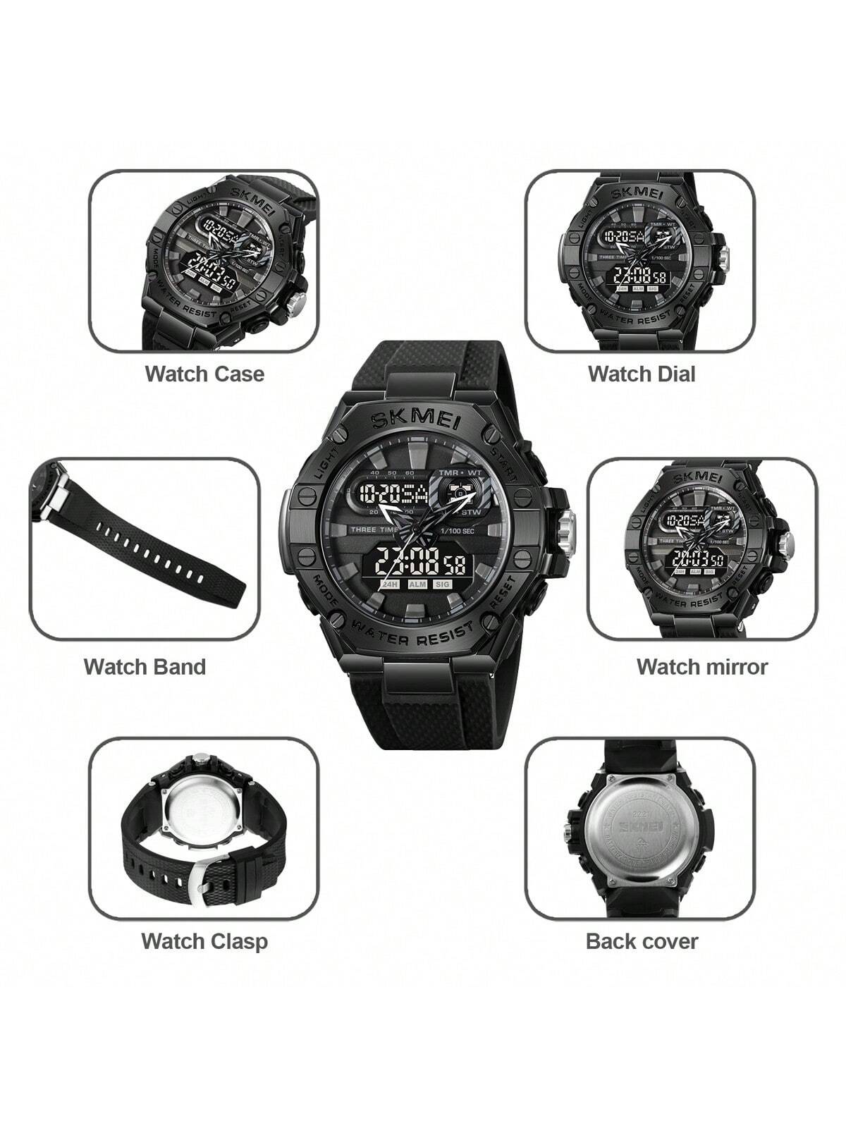 1pc Moment Me® Men's Multifunction Dual Display Digital Watch For Outdoor Sports Youth Student Trend With Water Resistance And Stopwatch