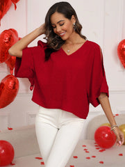 EMERY ROSE Valentine's Day Ladies' Jacquard V-Neck Blouse