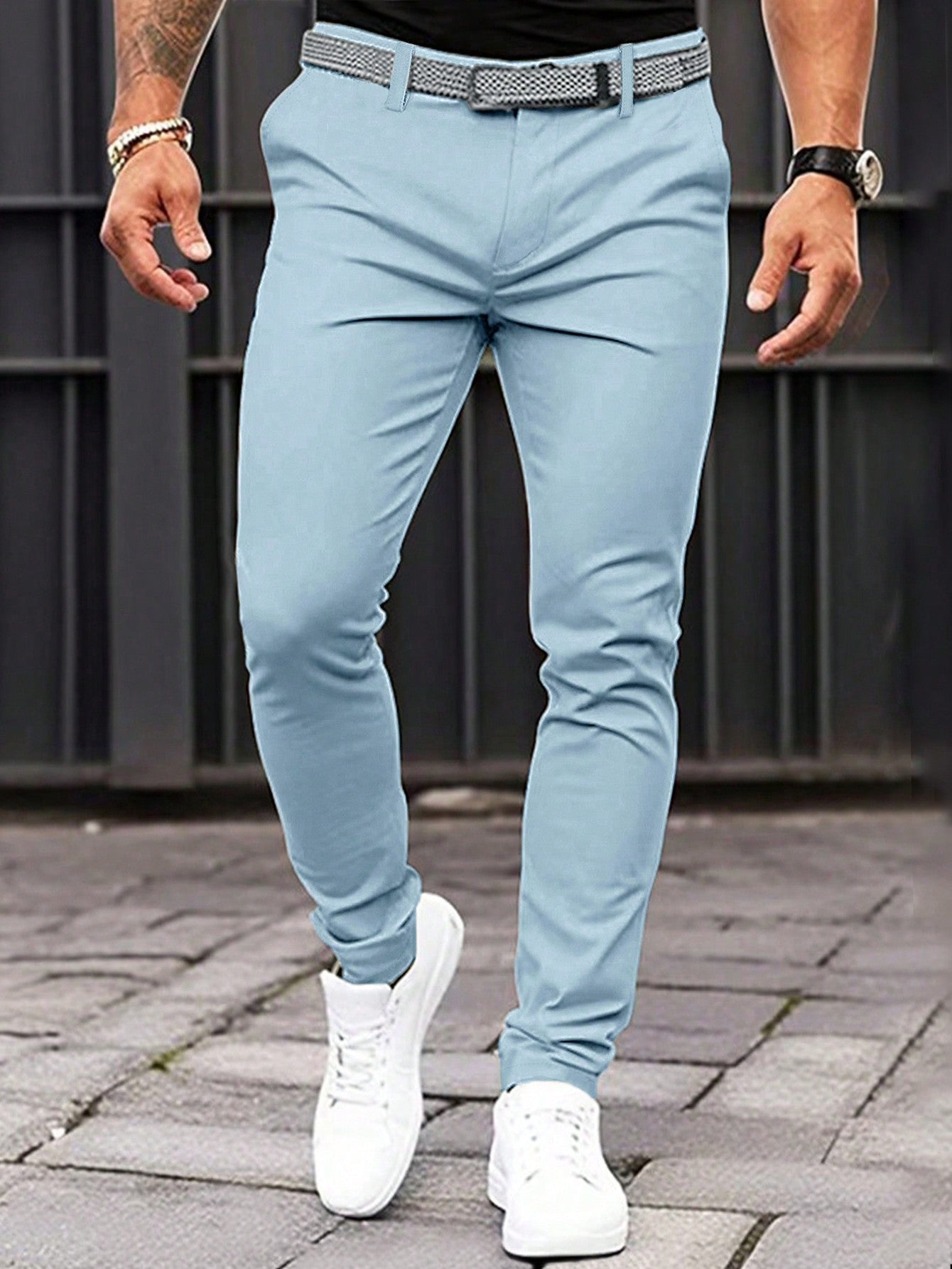 Manfinity Men's Solid Color Casual Suit Pants