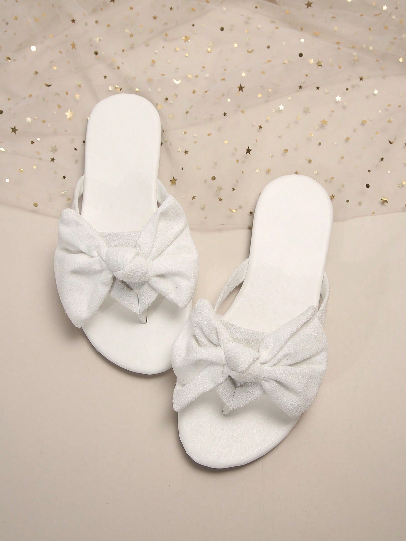 White Butterfly Knot Slippers Round Toe Outdoor Fashionable Beach Shoes Non-Slip Bow Knot Flip Flops