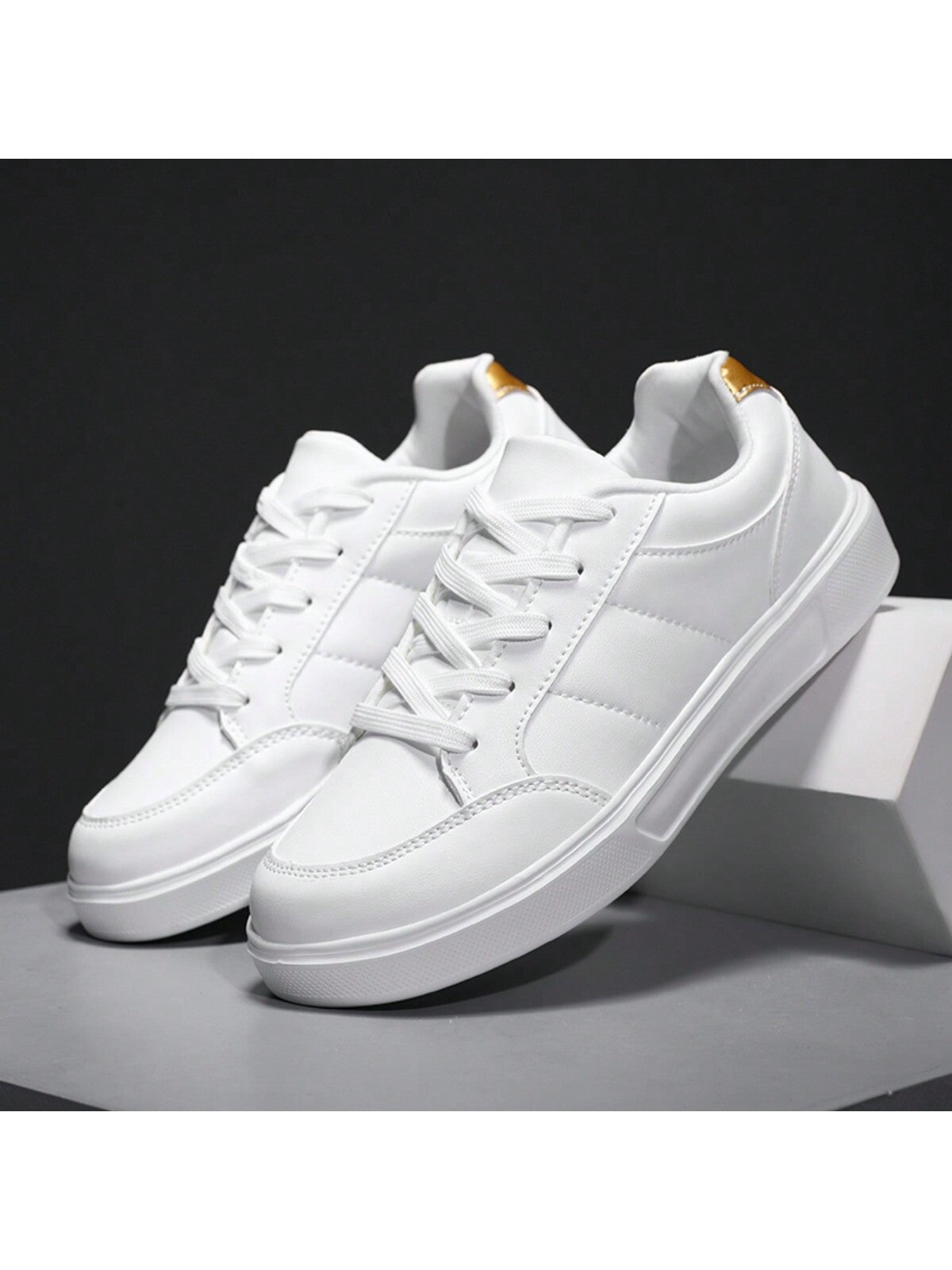 Women's White Leather Flat Casual Shoes, Fashionable, Durable, Comfortable Sneakers For Students