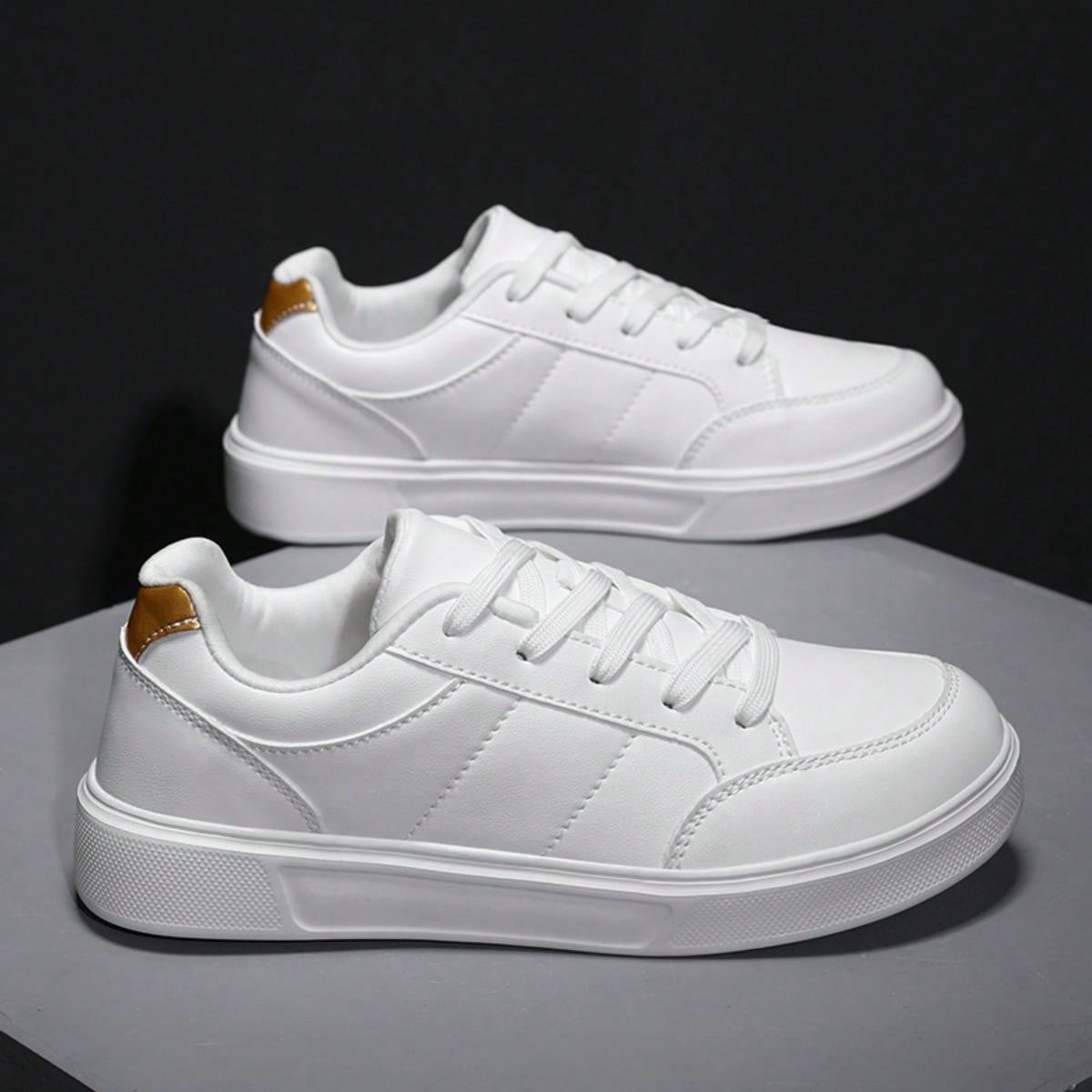 Women's White Leather Flat Casual Shoes, Fashionable, Durable, Comfortable Sneakers For Students