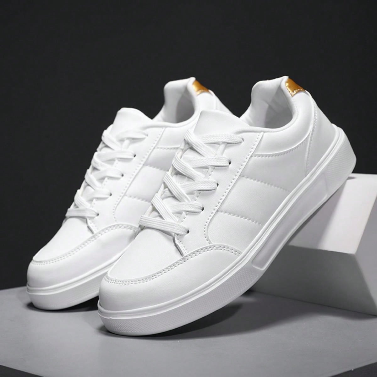 Women's White Leather Flat Casual Shoes, Fashionable, Durable, Comfortable Sneakers For Students