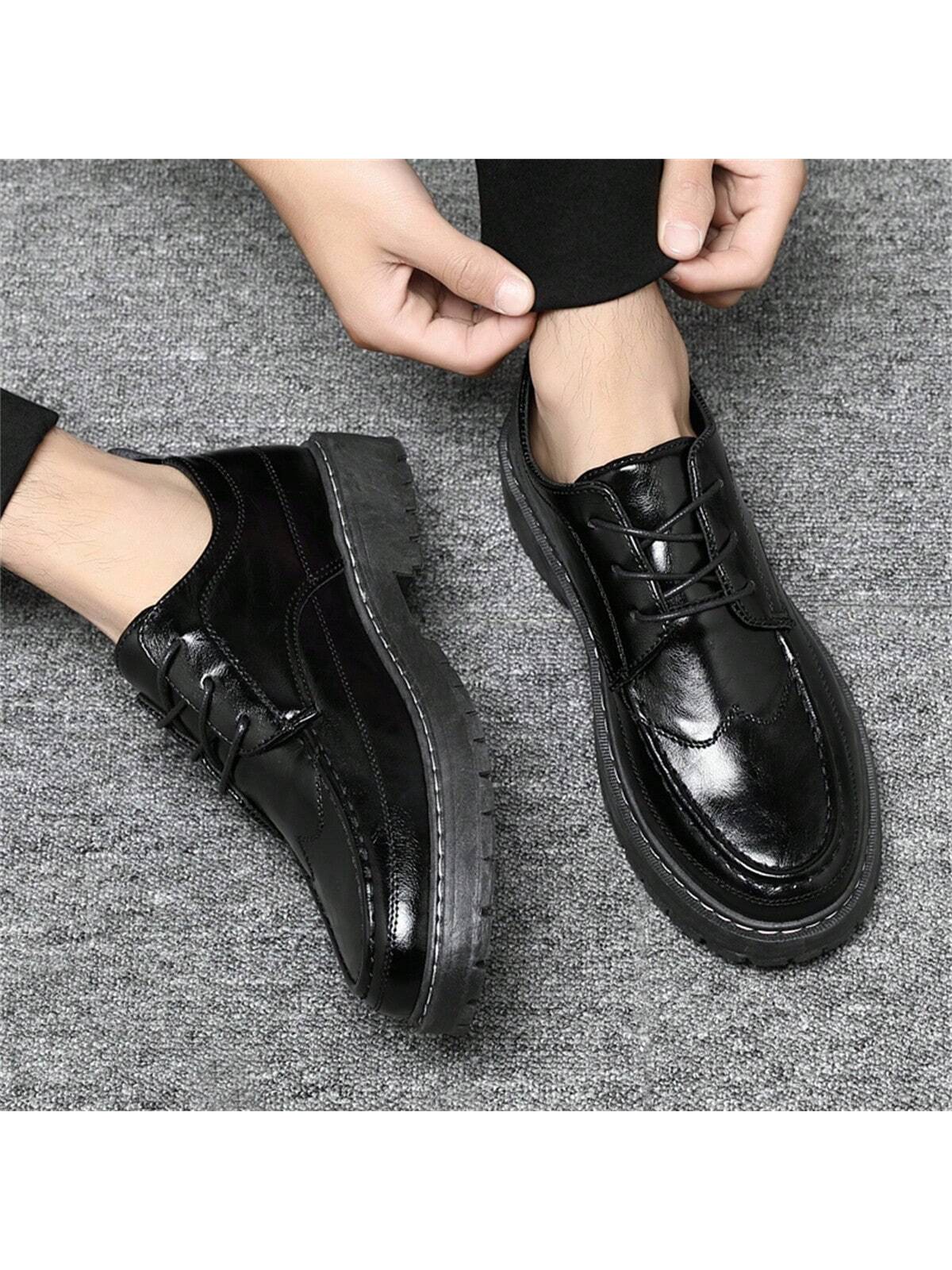 Solid Color Leather Shoes For Men With British Style Pointed Toe Soft Outsole, Suitable For Business Formal Occasions