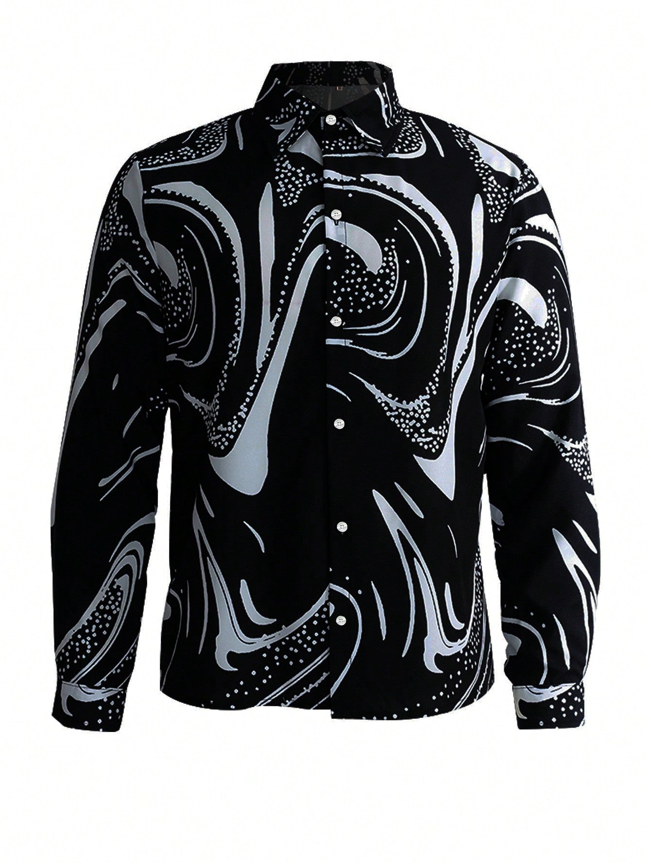 Men's Long Sleeve Abstract Flower Pattern Shirt With Digital Printing