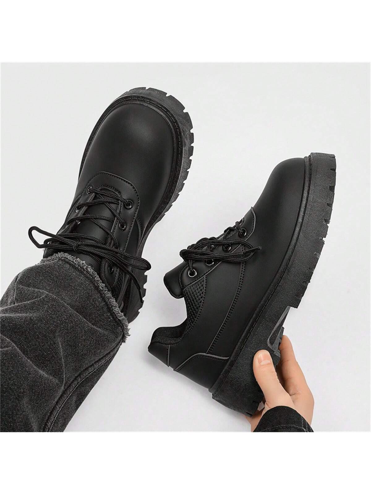 Black Business Dress Shoes For Teenage Boys With Increased Height, Spring/Fall, Suitable For Suits Or Casual British Style Outfit