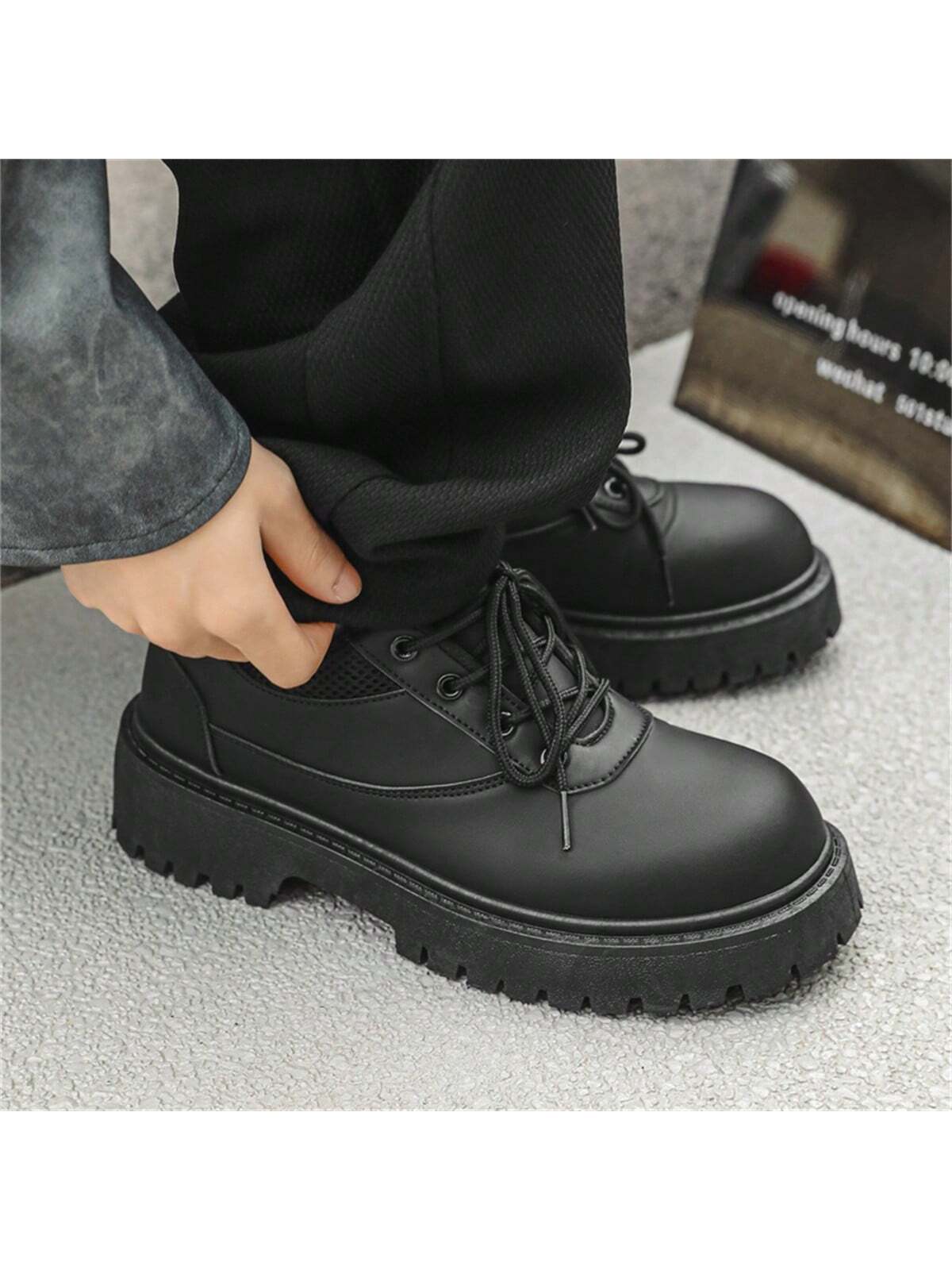 Black Business Dress Shoes For Teenage Boys With Increased Height, Spring/Fall, Suitable For Suits Or Casual British Style Outfit