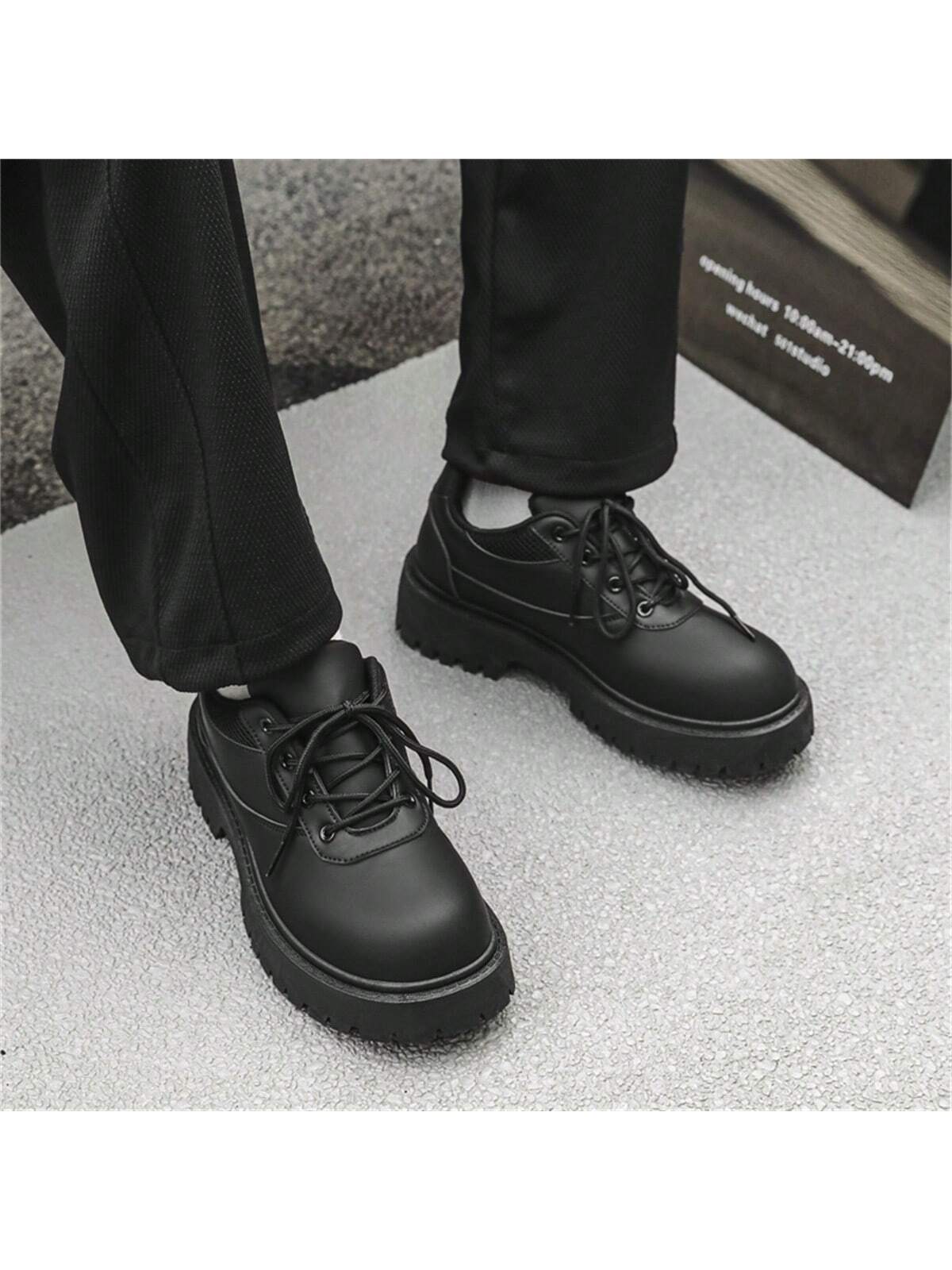 Black Business Dress Shoes For Teenage Boys With Increased Height, Spring/Fall, Suitable For Suits Or Casual British Style Outfit