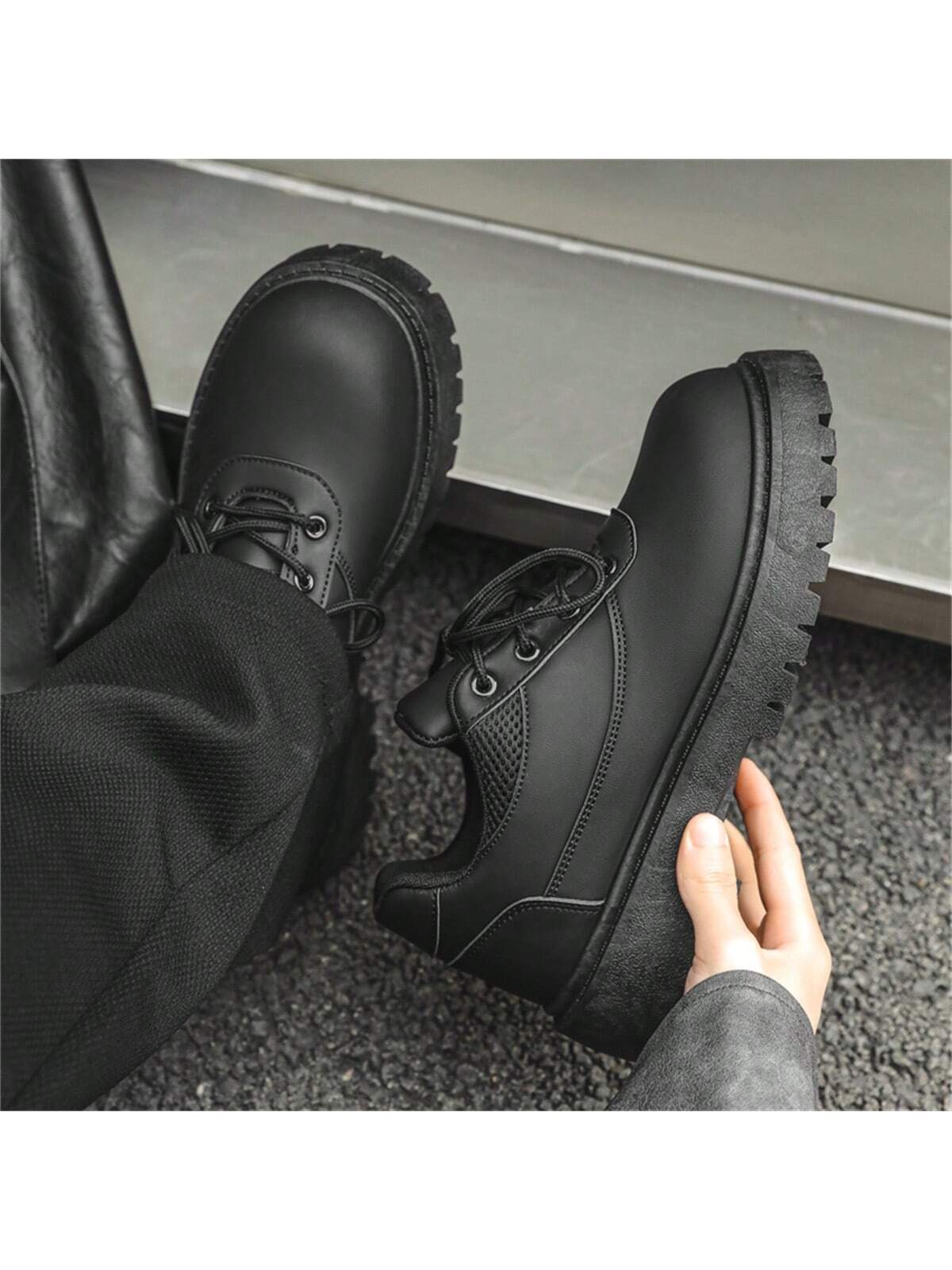 Black Business Dress Shoes For Teenage Boys With Increased Height, Spring/Fall, Suitable For Suits Or Casual British Style Outfit