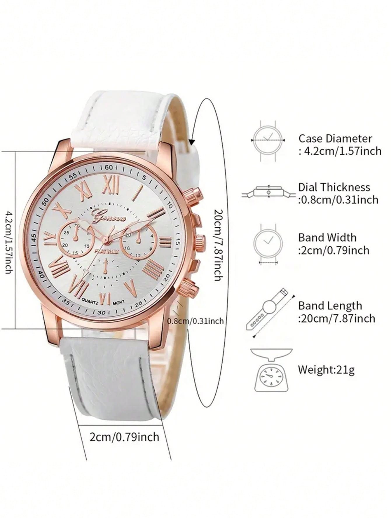 2pcs/Set Ladies' Casual Round Pointer Quartz Watch Simulation Pu Leather Watch & Bracelet, Great Gift For Mom