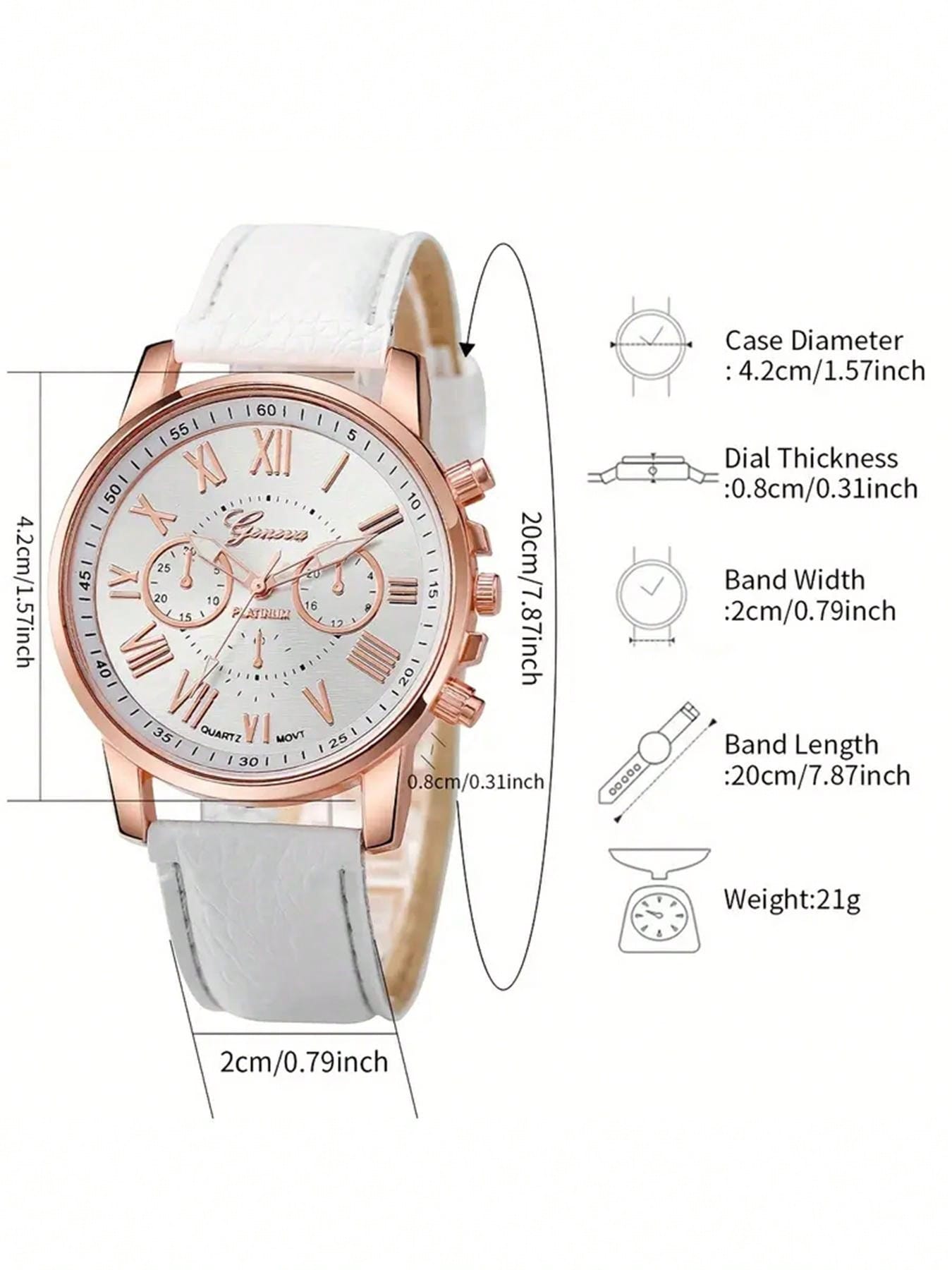 2pcs/Set Ladies' Casual Round Pointer Quartz Watch Simulation Pu Leather Watch & Bracelet, Great Gift For Mom