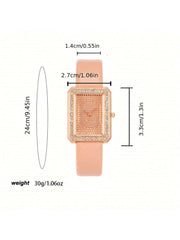 1pc Ladies' Elegant Fashion Leather Strap Quartz Wristwatch