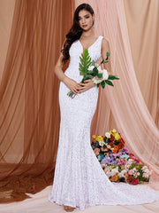 LOVE&LEMONADE Sequined Fishnet Wedding Dress