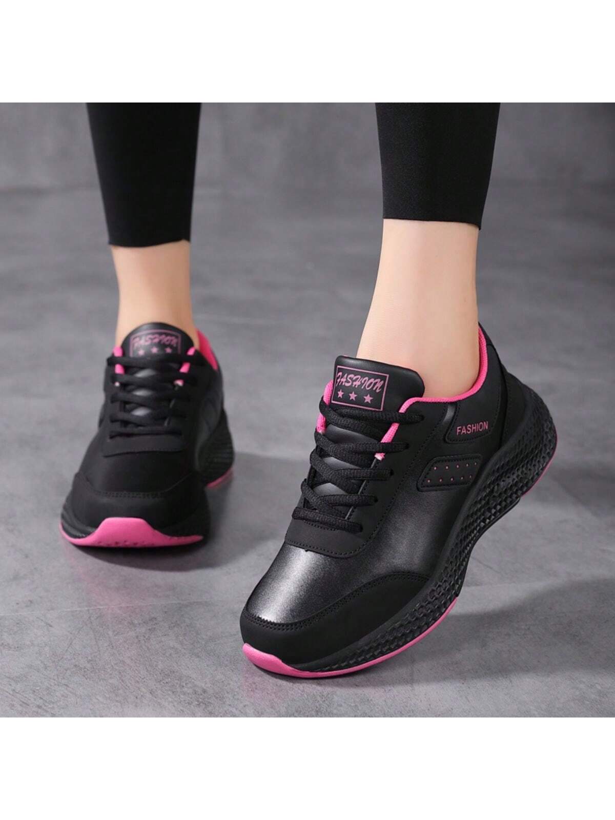 Women's Leather Surface Pink Shoes, Waterproof, Slip-Resistant, Lightweight, Comfortable Fitness Running Shoes, Shock-Absorbing & For Learning To Drive. Casual, Very Lightweight, Good For Students.