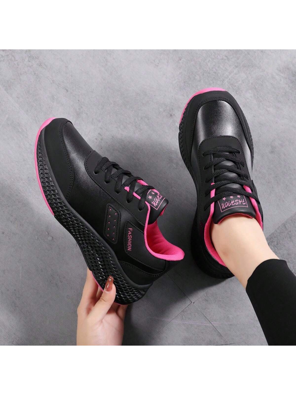 Women's Leather Surface Pink Shoes, Waterproof, Slip-Resistant, Lightweight, Comfortable Fitness Running Shoes, Shock-Absorbing & For Learning To Drive. Casual, Very Lightweight, Good For Students.