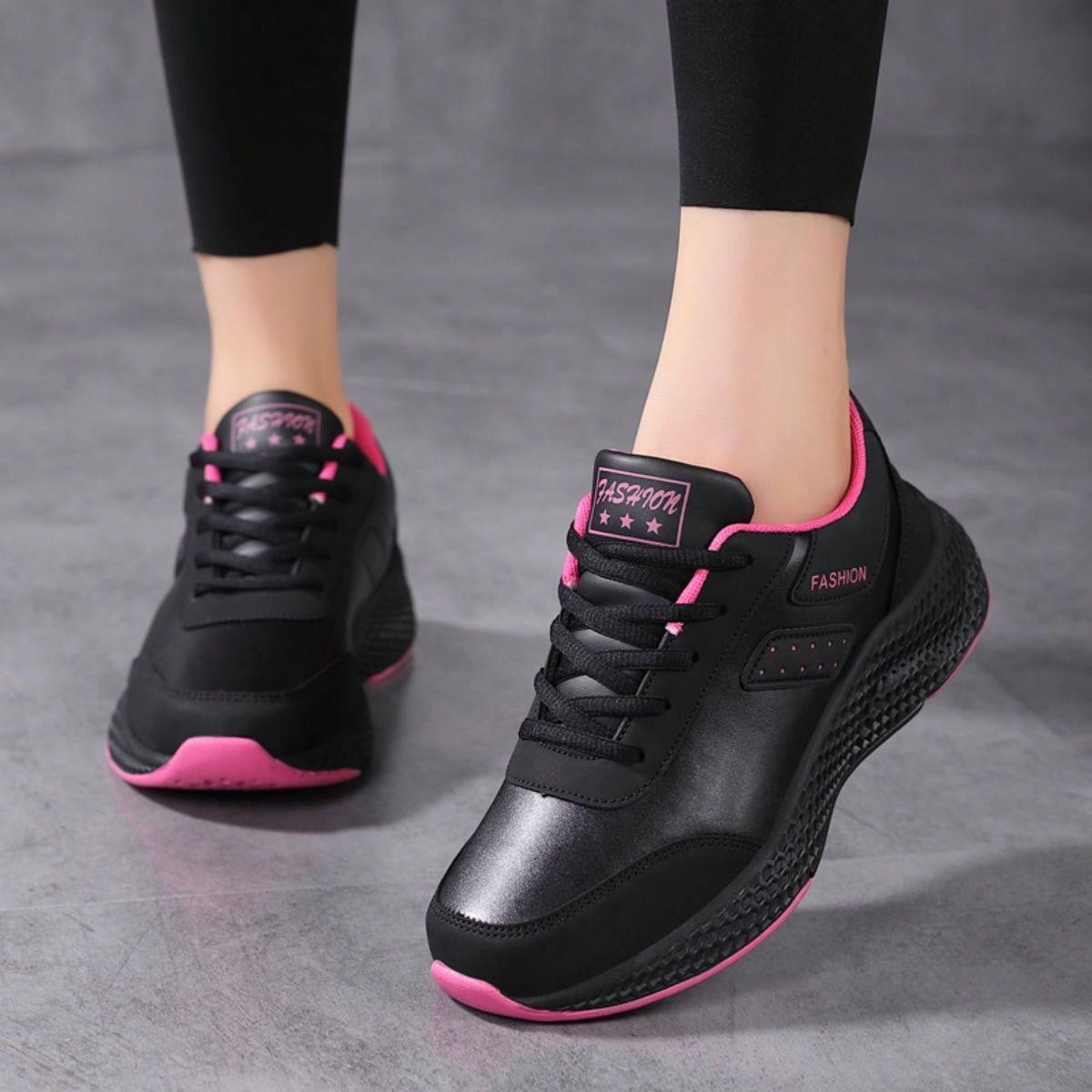 Women's Leather Surface Pink Shoes, Waterproof, Slip-Resistant, Lightweight, Comfortable Fitness Running Shoes, Shock-Absorbing & For Learning To Drive. Casual, Very Lightweight, Good For Students.