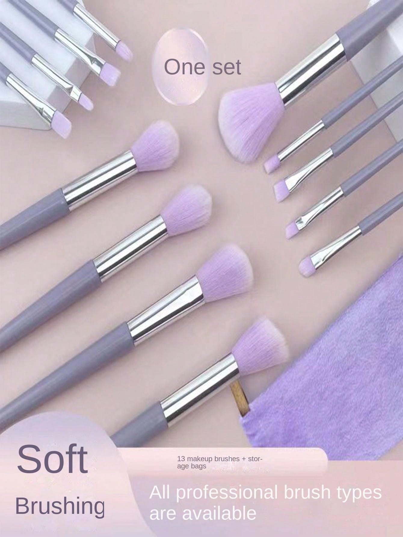 13pcs Violet Makeup Brush Set And Storage Bag Brush Bristles Soft 13 Blush Eyeshadow Concealer Foundation Loose Powder Highlighter Brush Eyebrow Brush Lip Brush Concealer Brush Beginner Makeup Kit Perfect Gift For Valentine'S Day