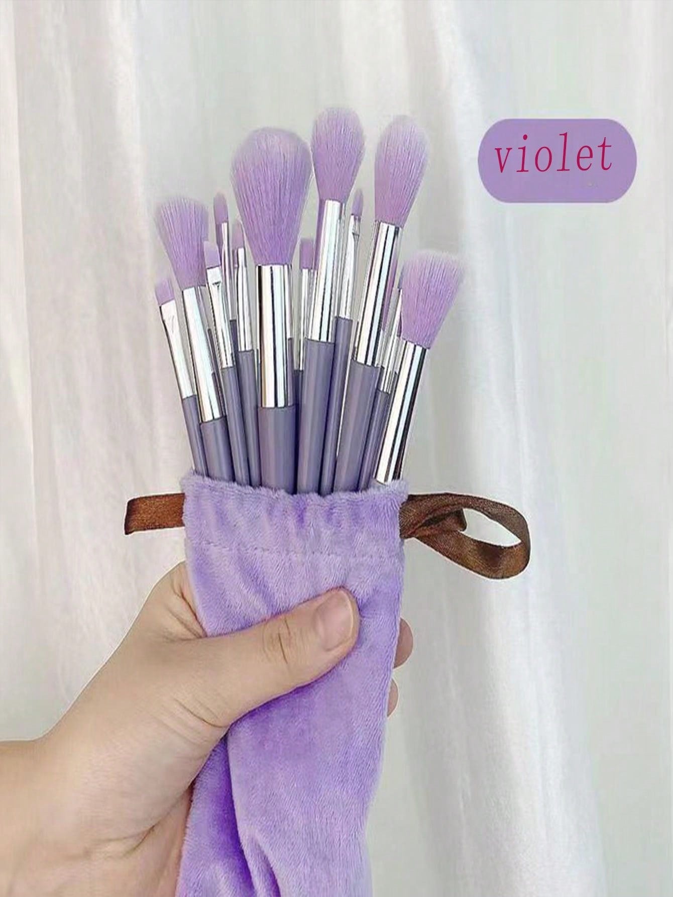 13pcs Violet Makeup Brush Set And Storage Bag Brush Bristles Soft 13 Blush Eyeshadow Concealer Foundation Loose Powder Highlighter Brush Eyebrow Brush Lip Brush Concealer Brush Beginner Makeup Kit Perfect Gift For Valentine'S Day