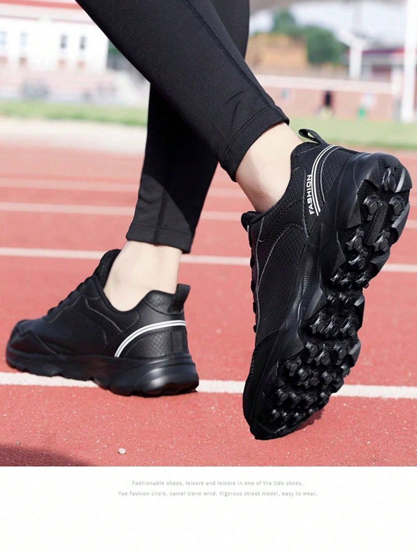 Women's Athletic Sneakers Elastic Soft Bottom Casual Shoes, Black, Slip-Resistant, Waterproof, Lightweight, Running Shoes