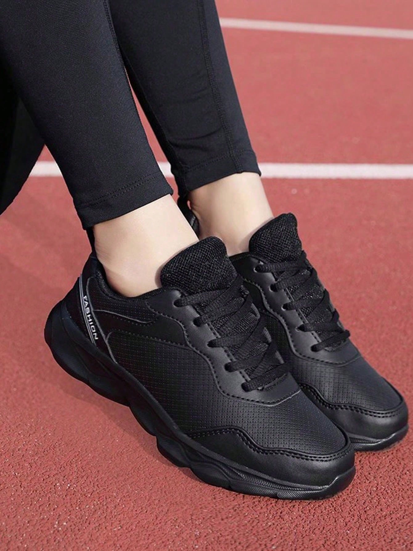 Women's Athletic Sneakers Elastic Soft Bottom Casual Shoes, Black, Slip-Resistant, Waterproof, Lightweight, Running Shoes